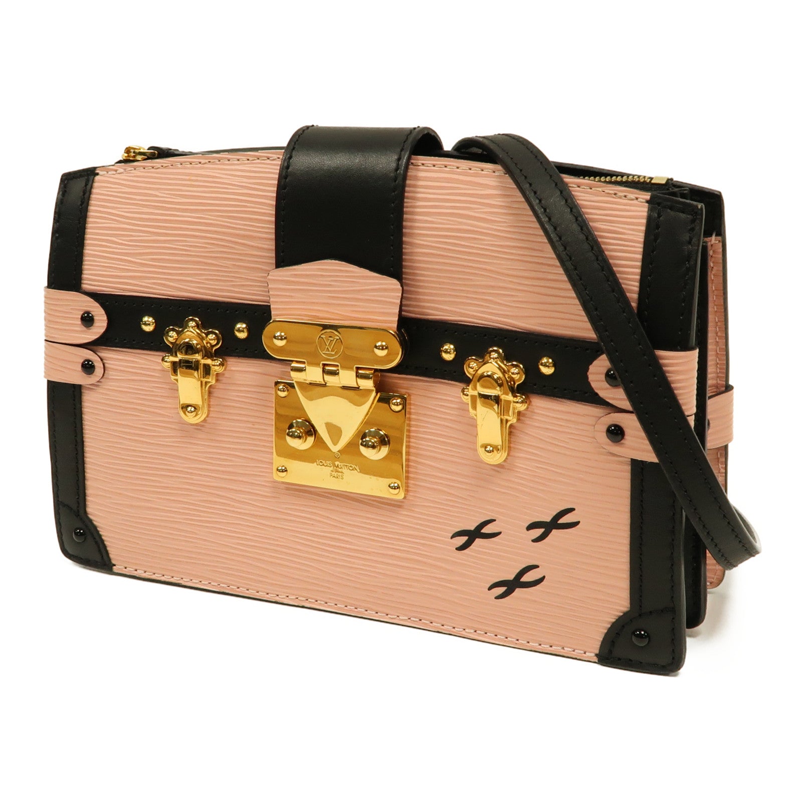 LOUIS VUITTON Epi Trunk Clutch金扣肩背袋粉紅色/黑色