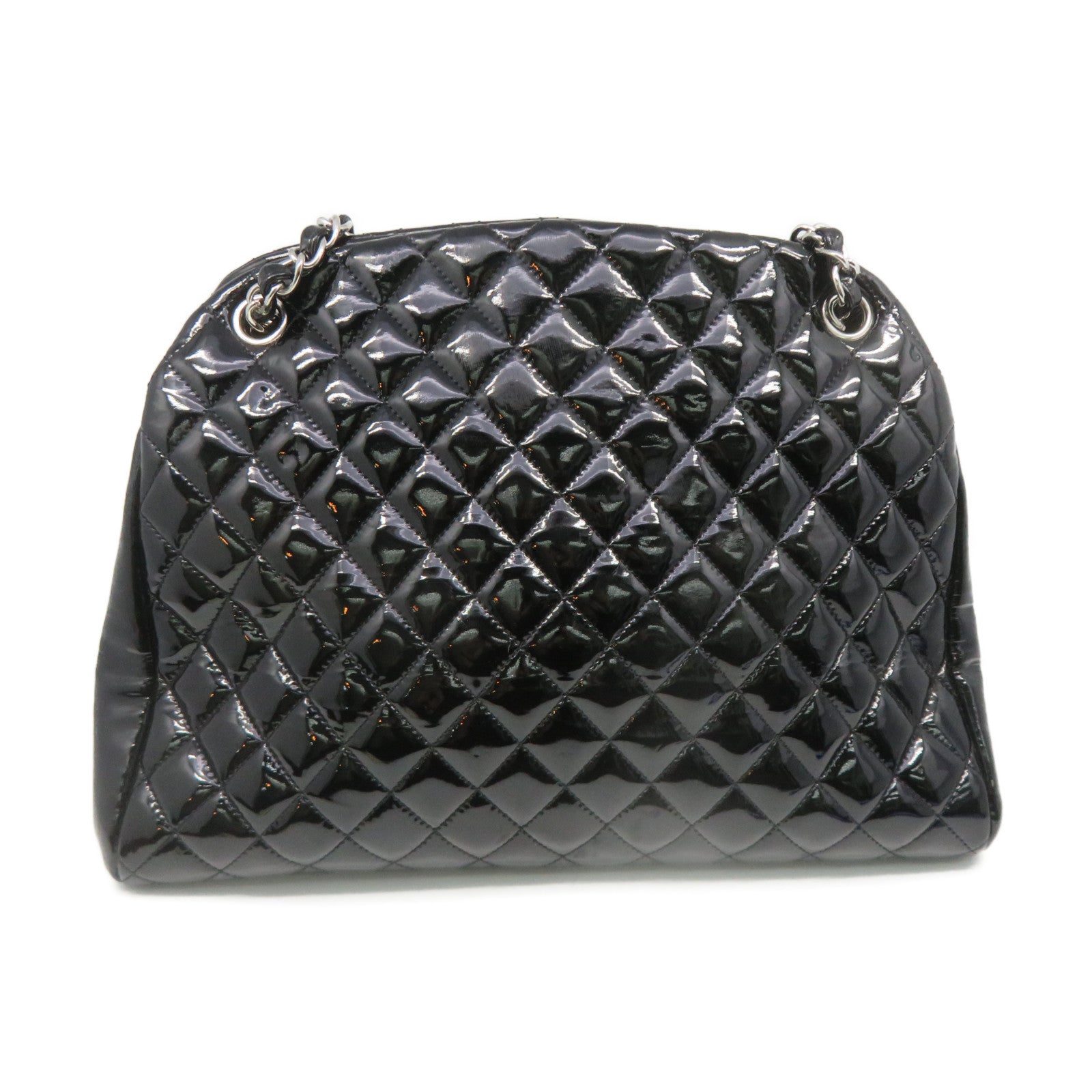 CHANEL 菱格漆皮皮革Chain Shoulder Bag银扣链带肩背袋黑色