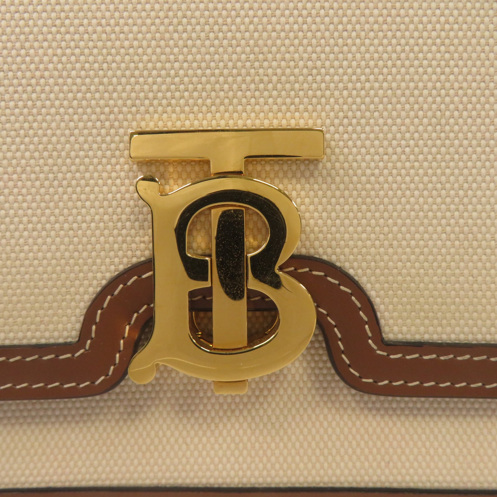BURBERRY 帆布/皮革Shoulder Bag金扣肩背袋米色/啡色