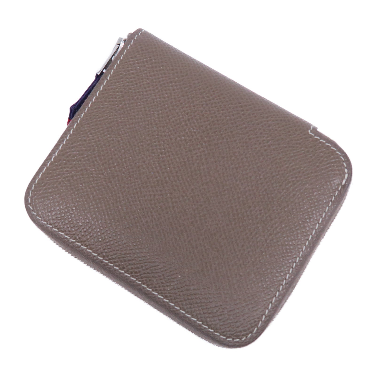 HERMES Epsom皮革Silk In Copmact銀扣錢包大象灰色
