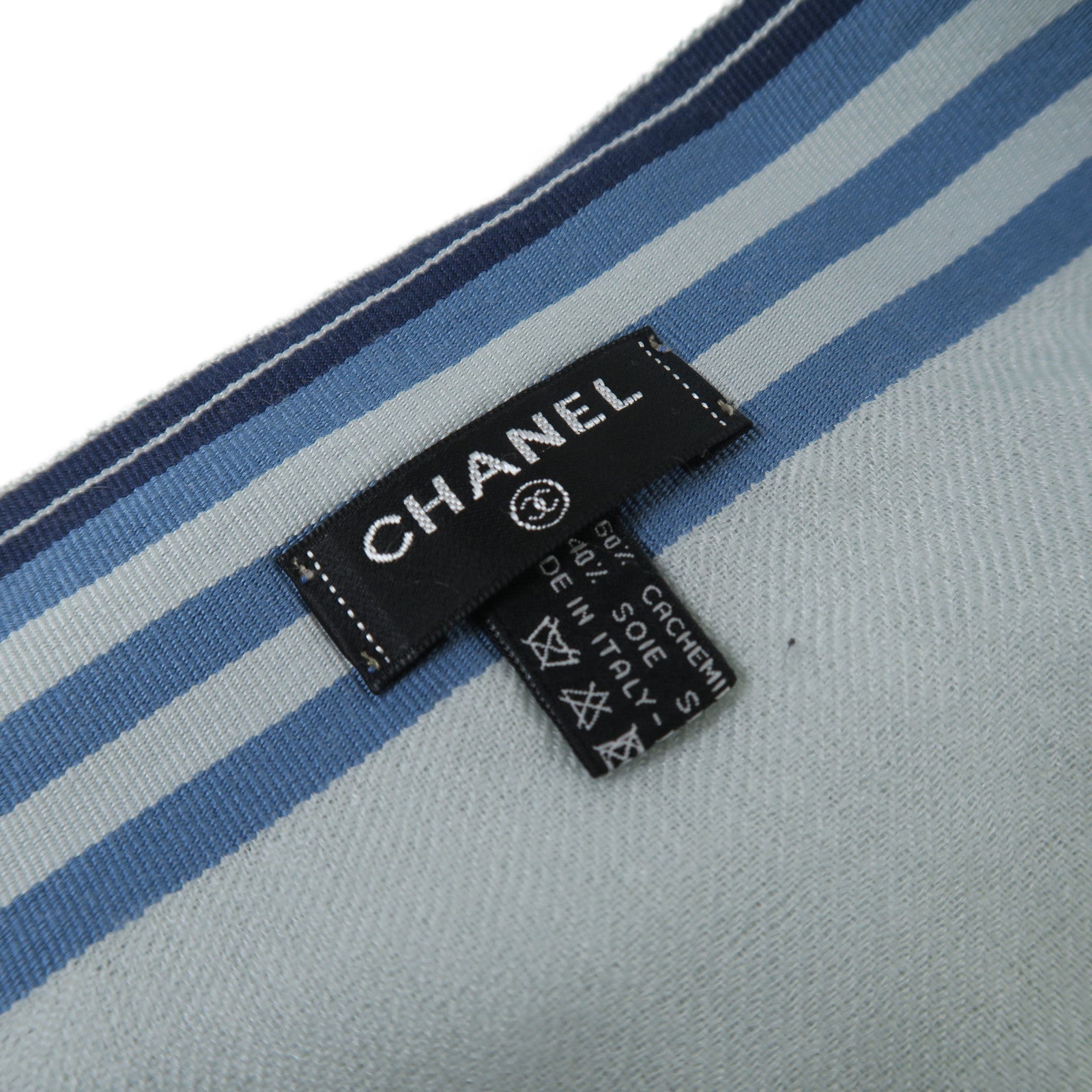 CHANEL 羊絨/絲質Scarf圍巾藍色