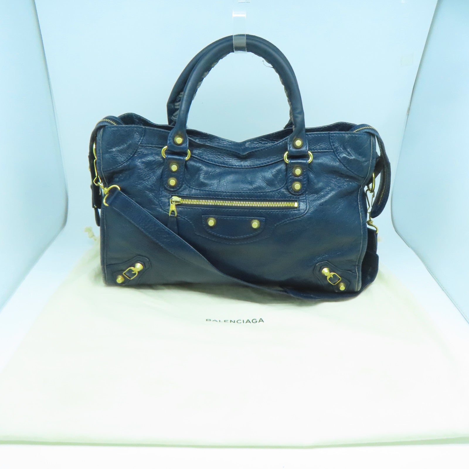 BALENCIAGA 【激減優惠】牛皮皮革Giant Bag金扣手挽肩背兩用袋藍色