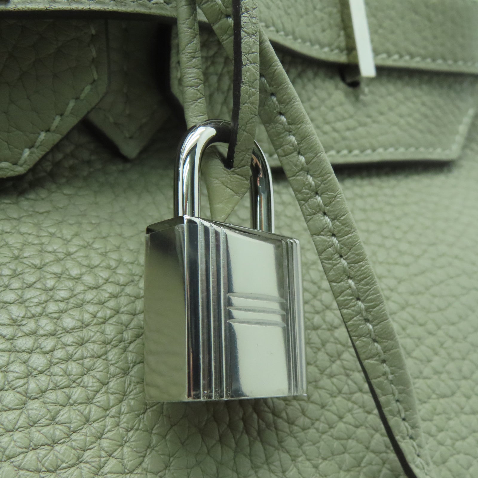 HERMES 【激減優惠】Clemence皮革Birkin 35銀扣手挽袋鼠尾草色