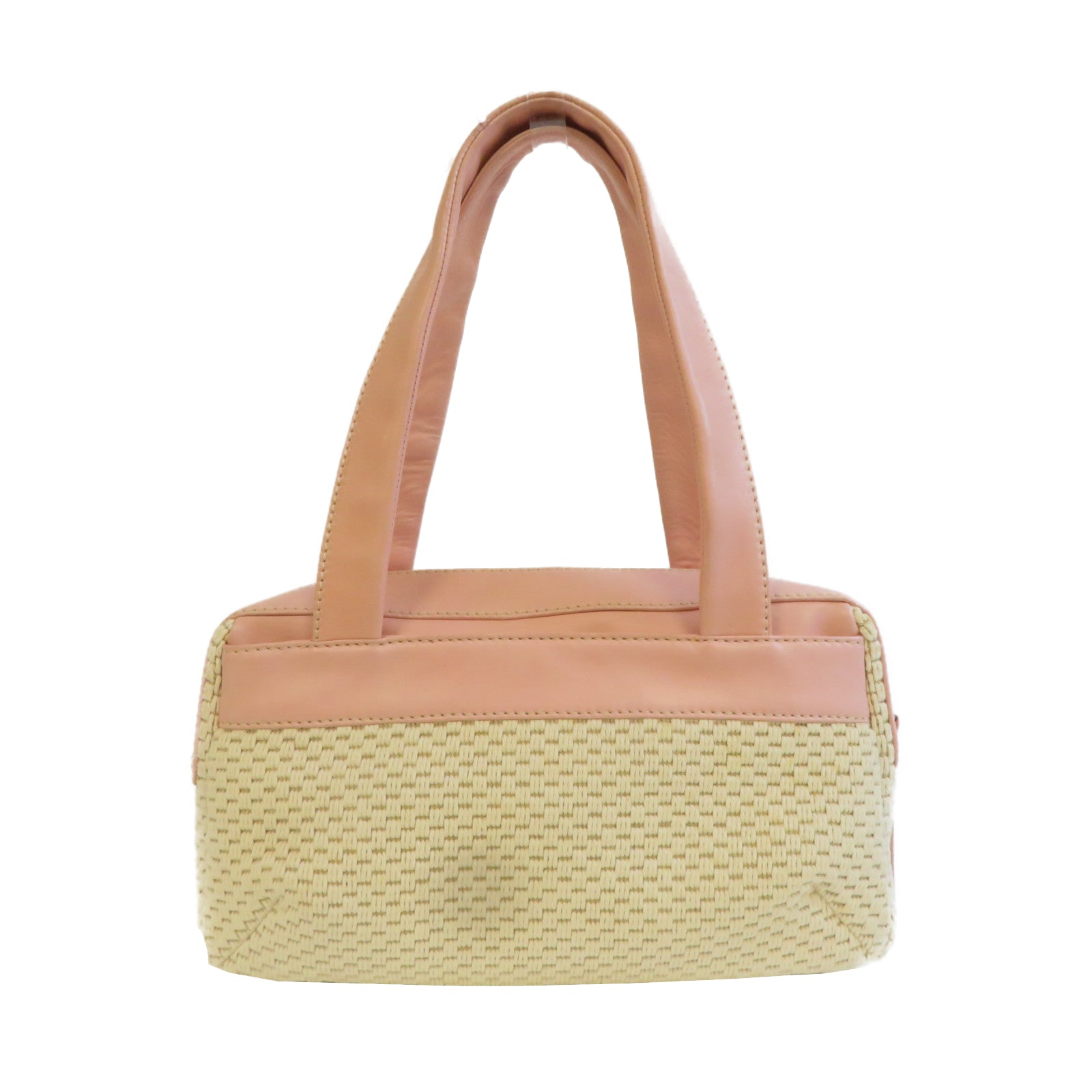 CHANEL 帆布Shoulder Bag銀扣肩背袋粉紅色/白色