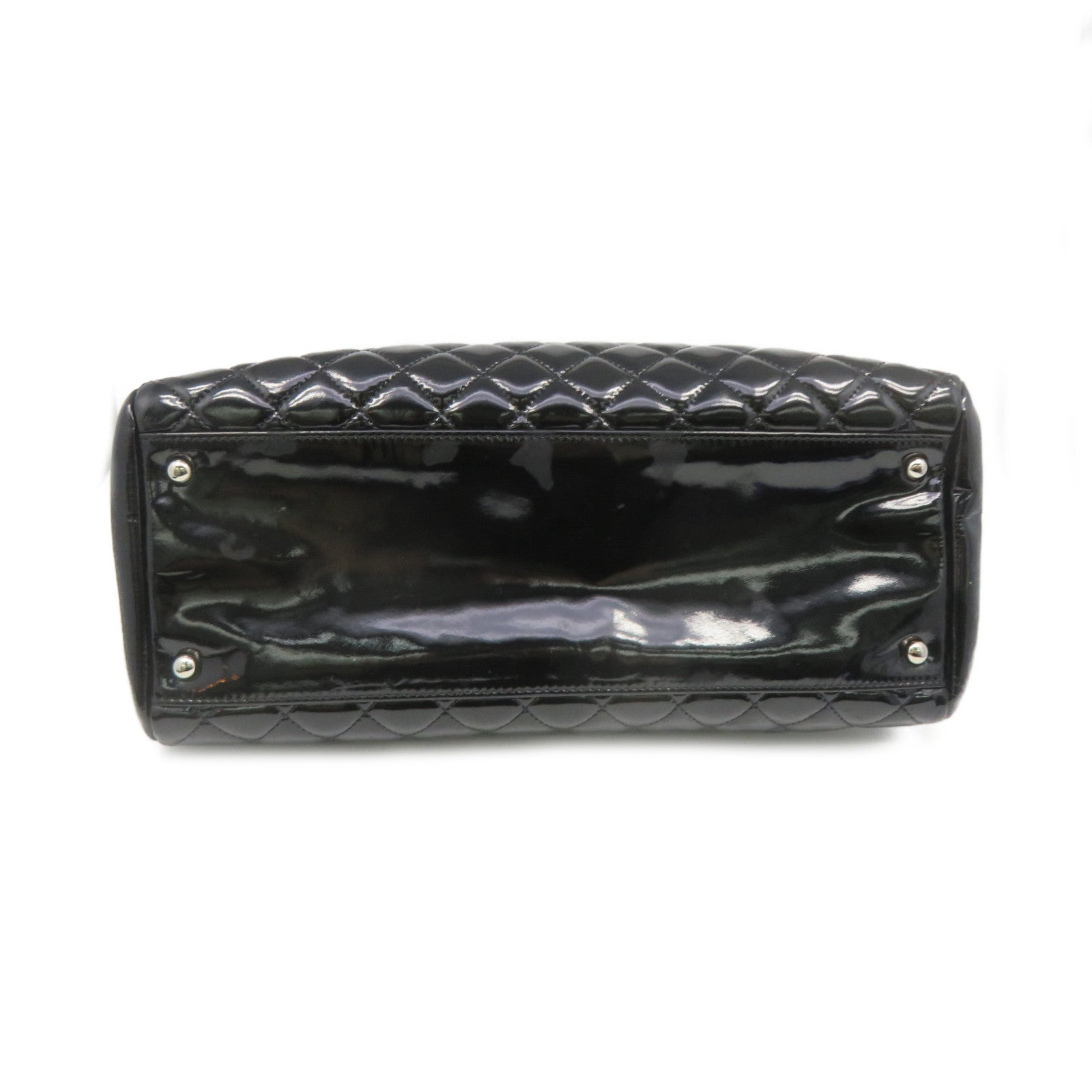 CHANEL 菱格漆皮皮革Chain Shoulder Bag银扣链带肩背袋黑色