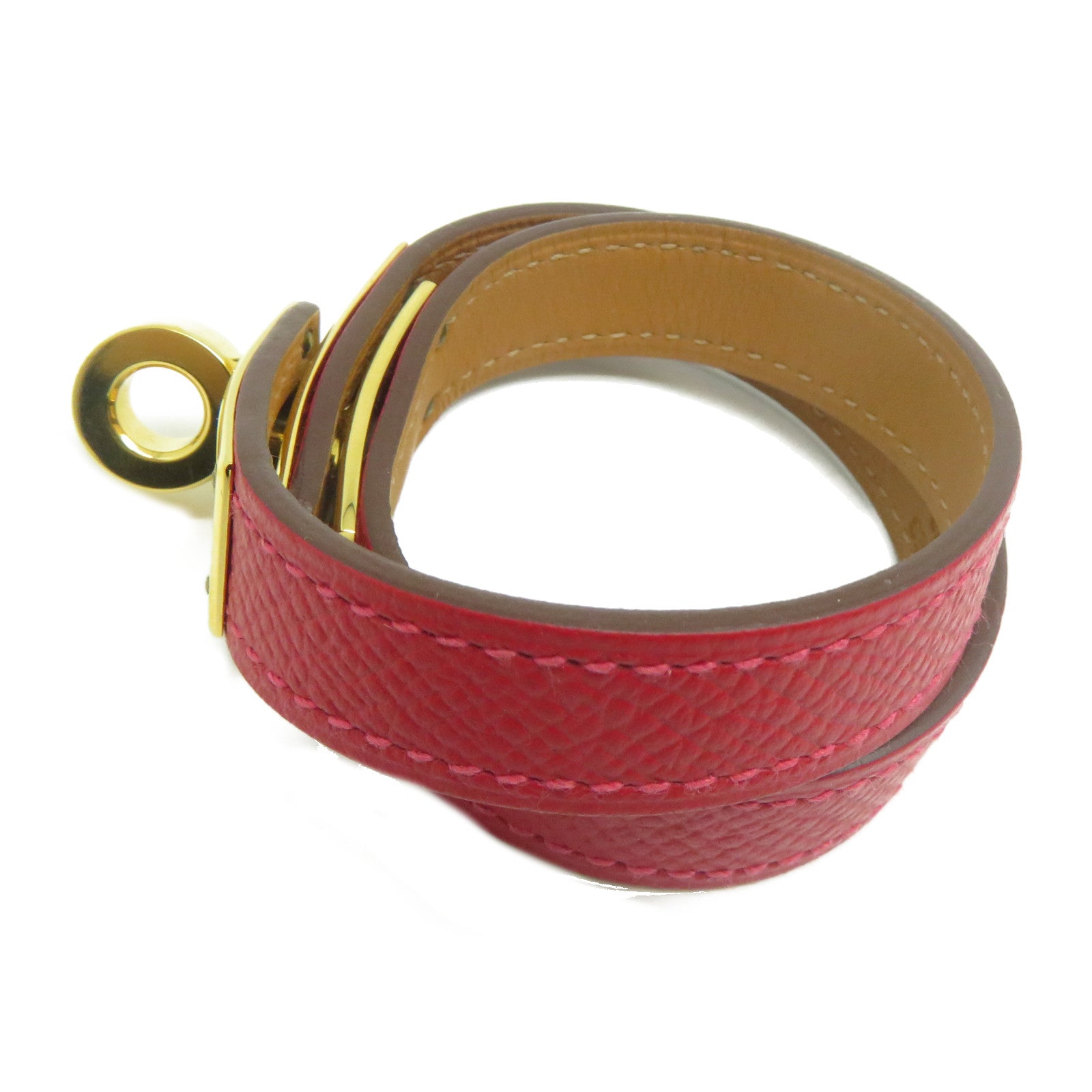 HERMES Epsom皮革Kelly Double Tour金扣手鐲紅色