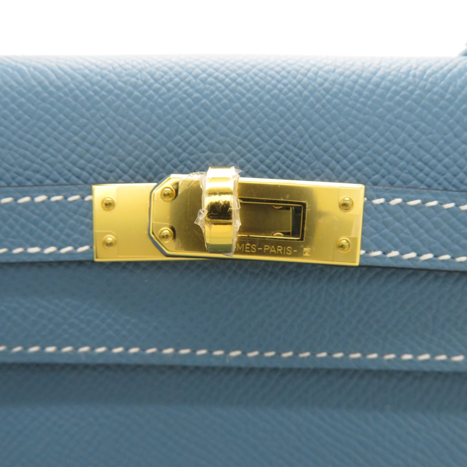 HERMES Epsom皮革Kelly 25金扣手挽肩背兩用袋New Bleu Jean新牛仔藍色