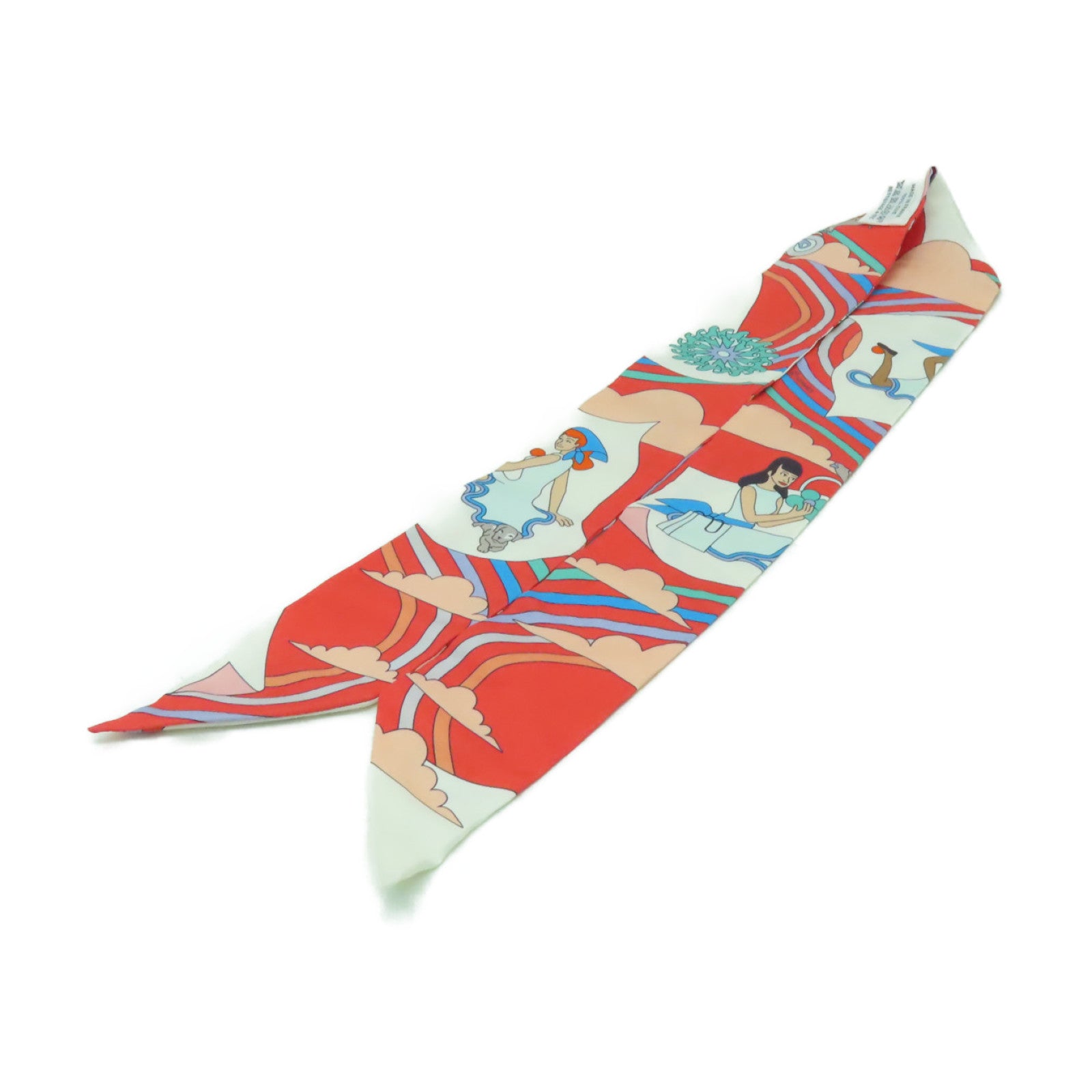 HERMES 絲質Twilly絲巾橙色/白色