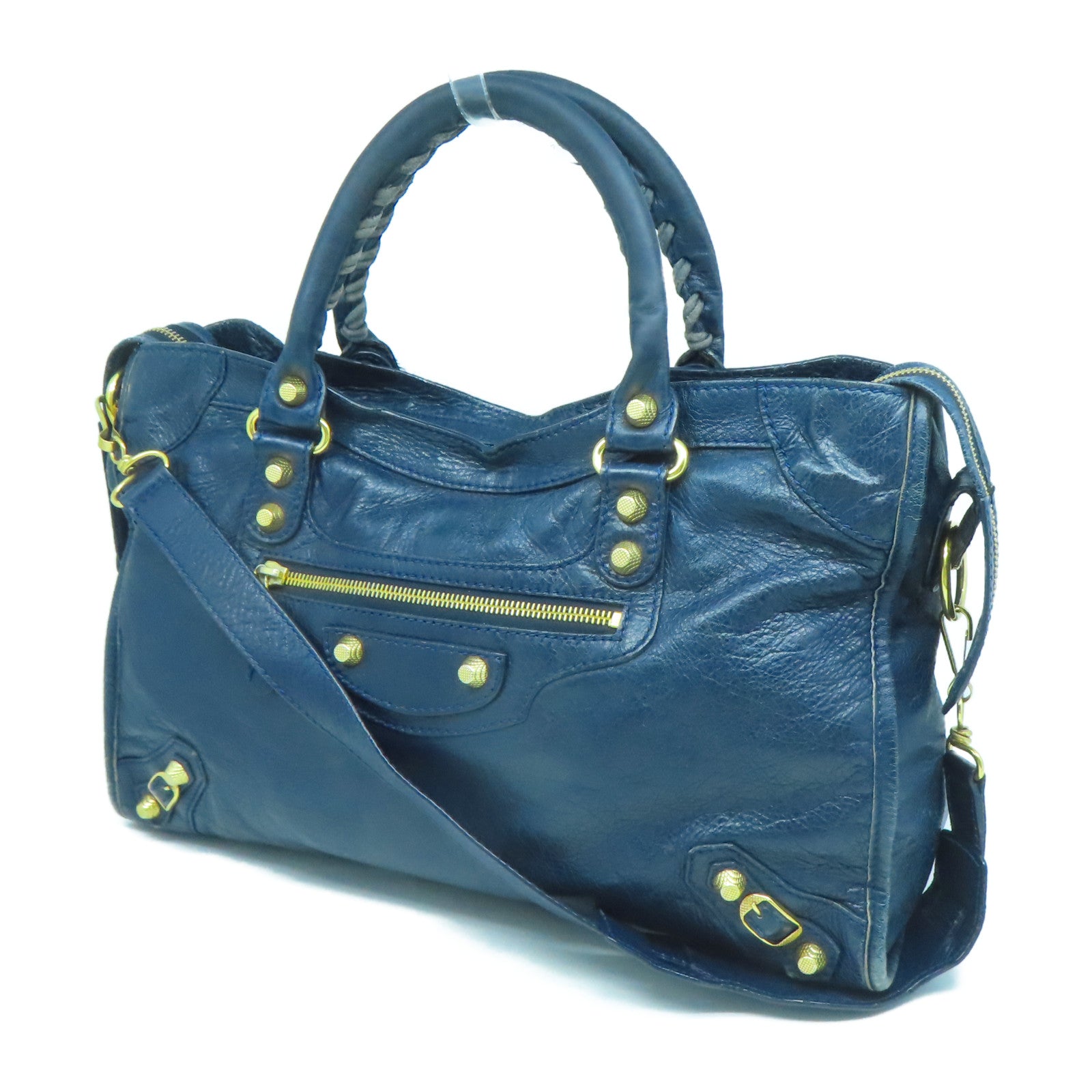 BALENCIAGA 【激減優惠】牛皮皮革Giant Bag金扣手挽肩背兩用袋藍色