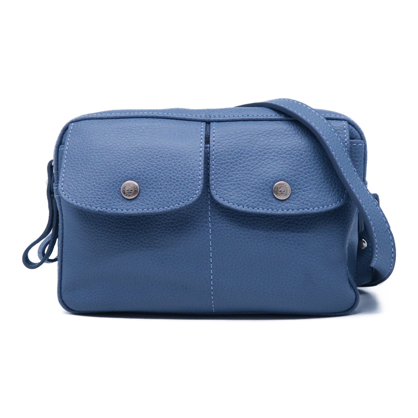 Longchamp 牛皮皮革Shoulder Bag銀扣肩背袋藍色