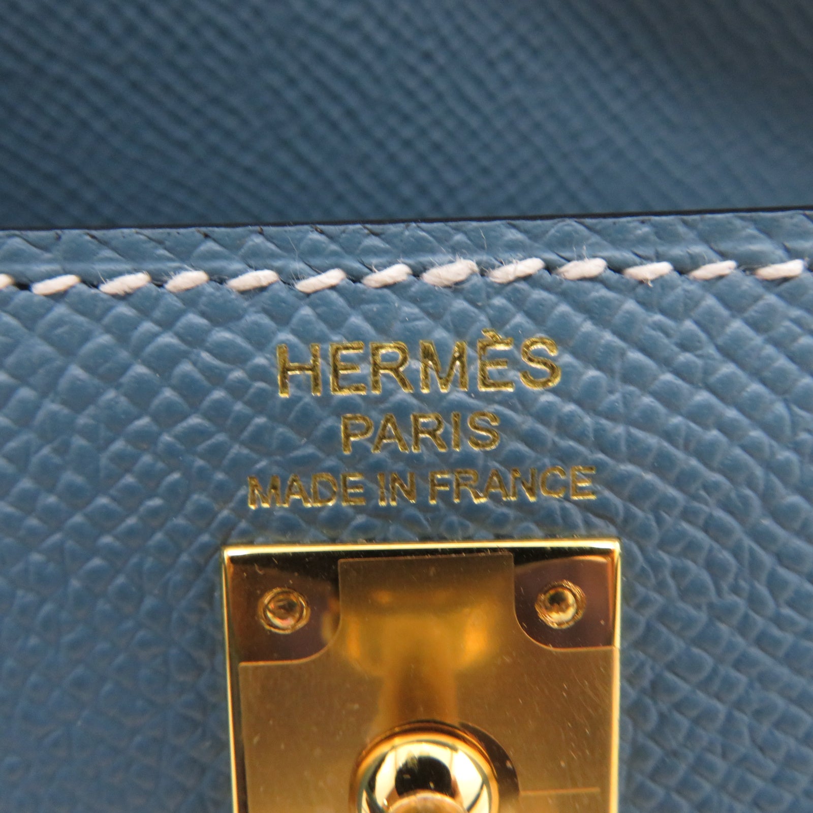 HERMES Epsom皮革Kelly 25金扣手挽肩背兩用袋New Bleu Jean新牛仔藍色