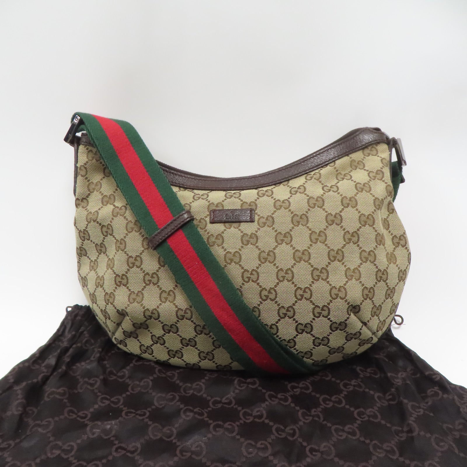 GUCCI 帆布Shoulder Bag銀扣肩背袋啡色
