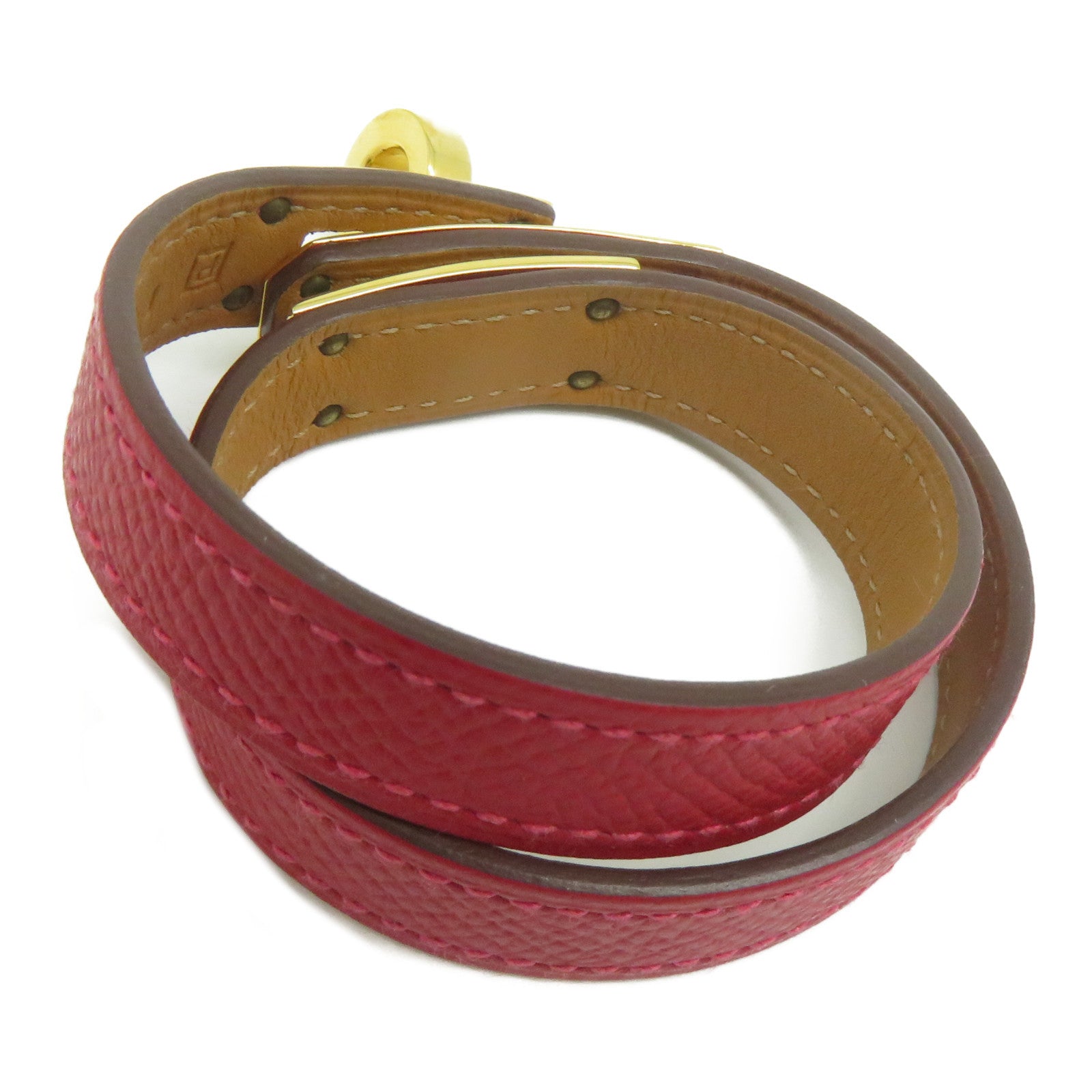 HERMES Epsom皮革Kelly Double Tour金扣手鐲紅色