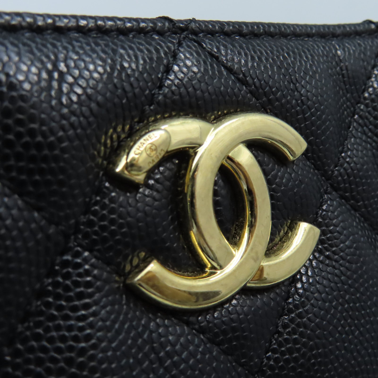 CHANEL 菱格Caviar皮革Matelasse Shoulder Tote Bag金扣肩背袋黑色