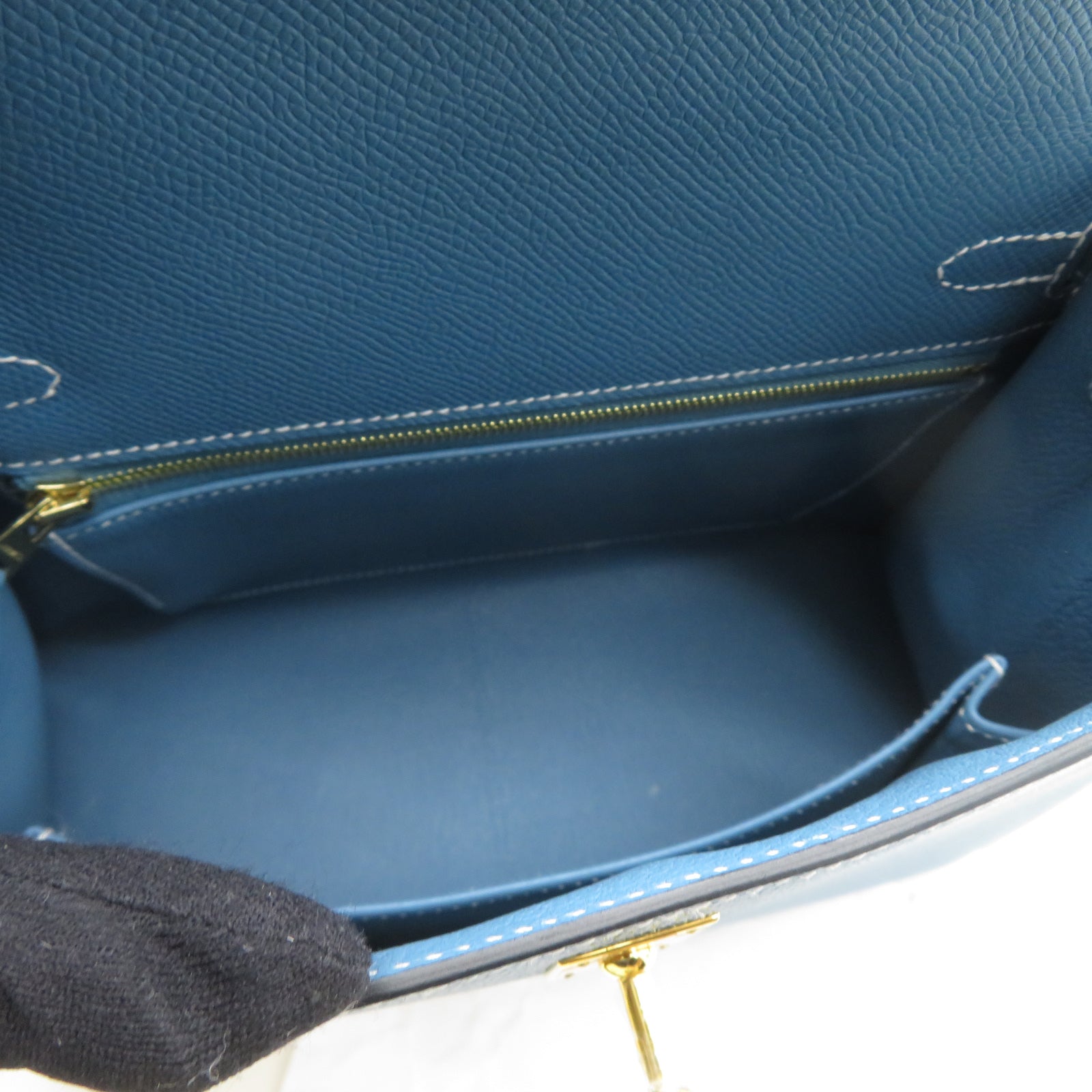 HERMES Epsom皮革Kelly 25金扣手挽肩背兩用袋New Bleu Jean新牛仔藍色