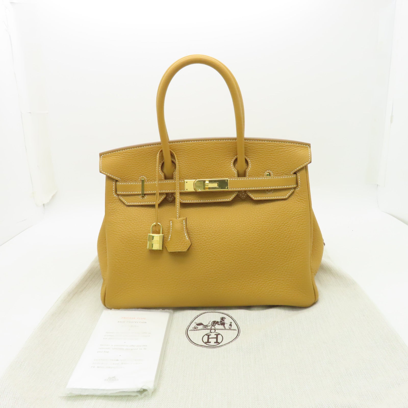 HERMES Clemence皮革Birkin 30金扣手挽袋Mustard棕色