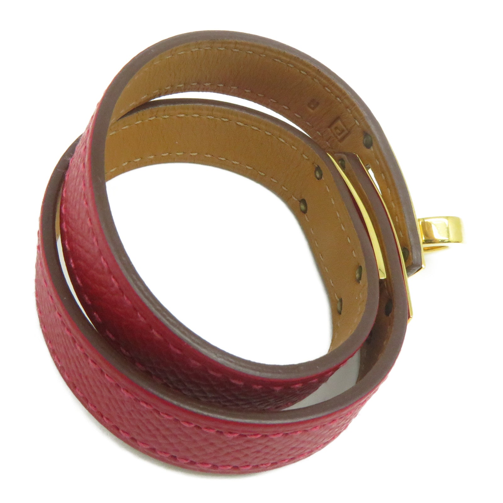 HERMES Epsom皮革Kelly Double Tour金扣手鐲紅色