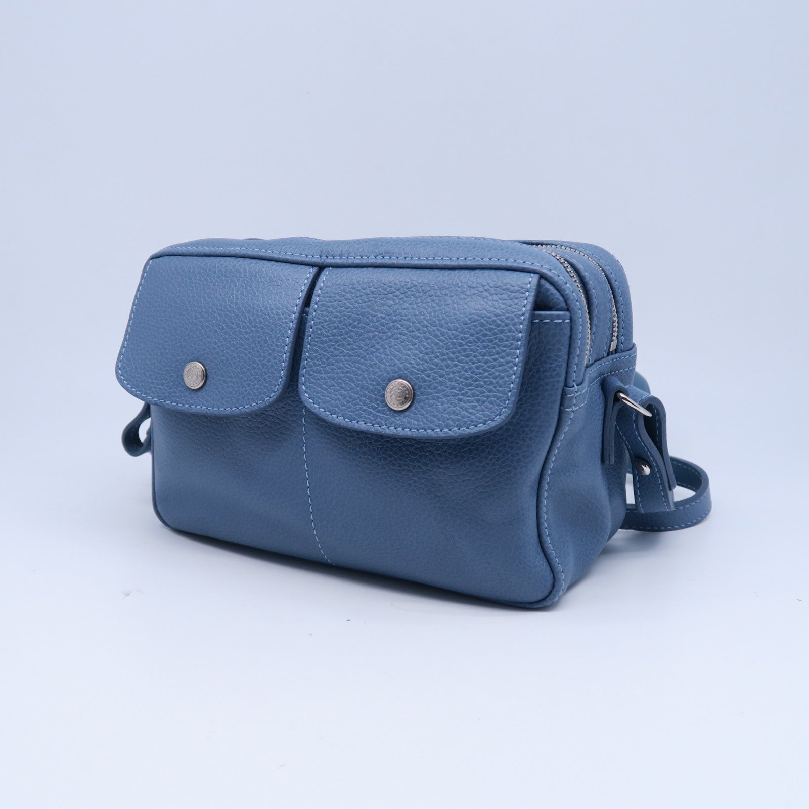 Longchamp 牛皮皮革Shoulder Bag銀扣肩背袋藍色