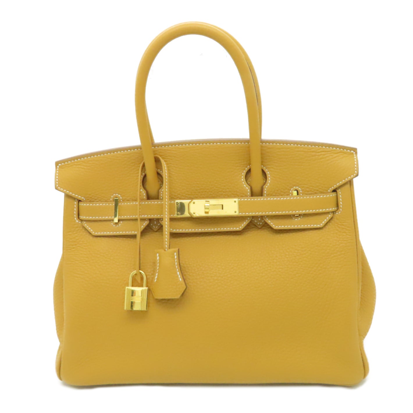 HERMES Clemence皮革Birkin 30金扣手挽袋Mustard棕色