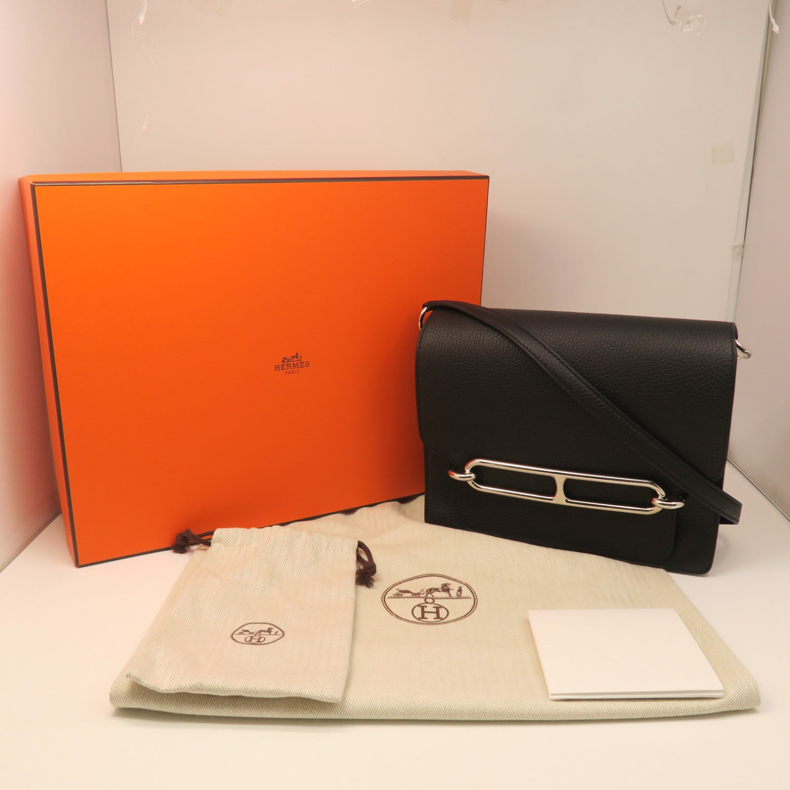 HERMES Clemence皮革Roulis 23银扣肩背袋黑色