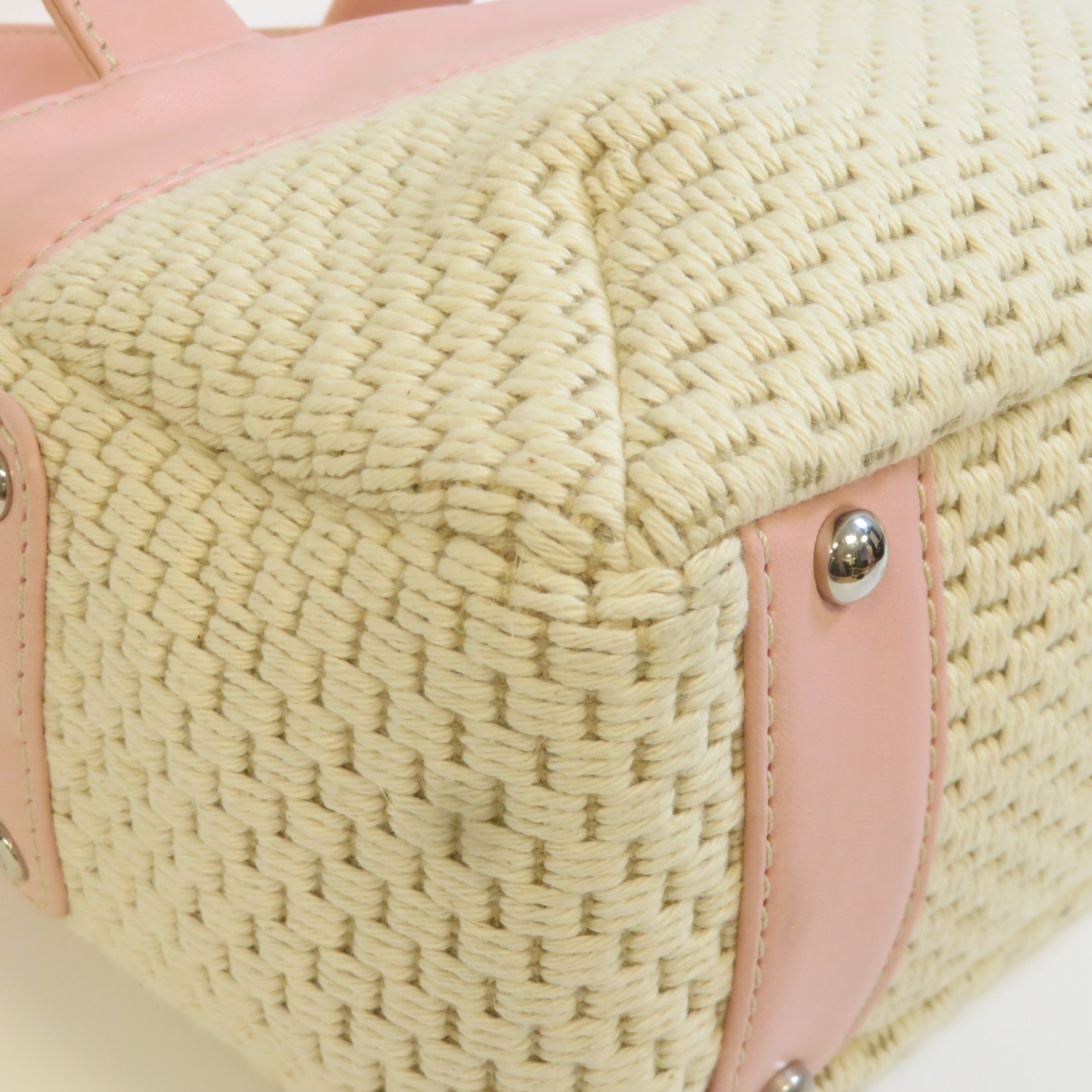 CHANEL 帆布Shoulder Bag銀扣肩背袋粉紅色/白色