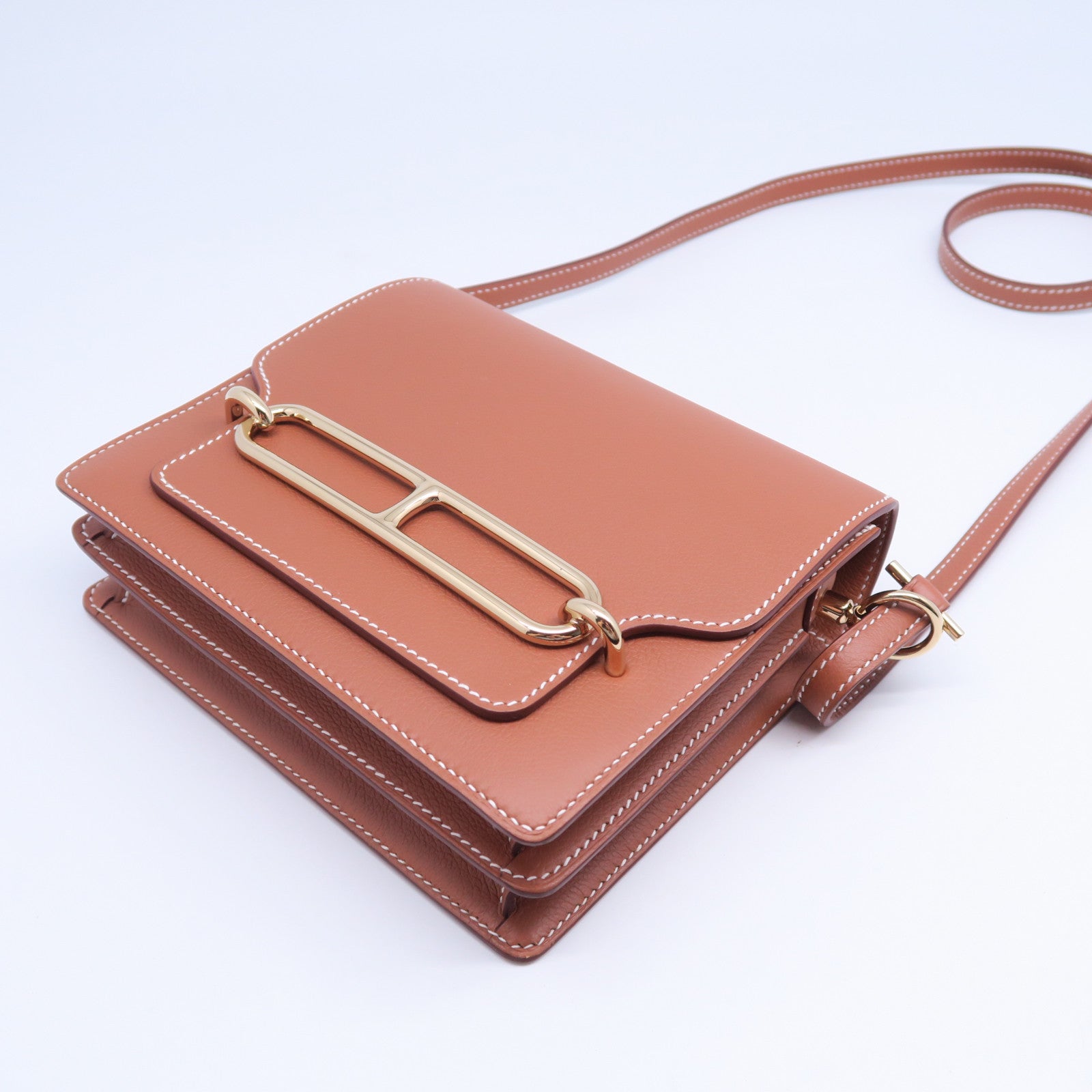 HERMES Evercolor皮革Mini Roulis金扣肩背袋啡色