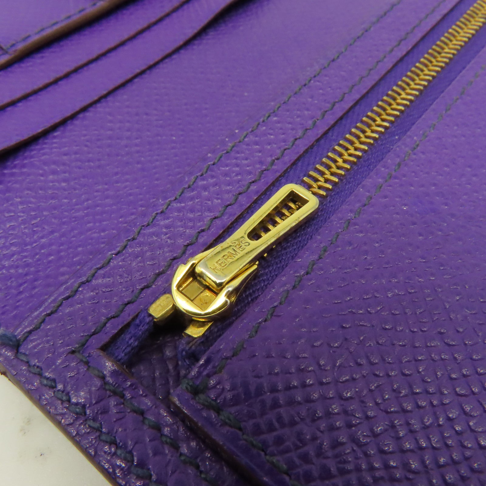 HERMES 【激減優惠】Epsom皮革Bearn Wallet金扣長錢包紫色