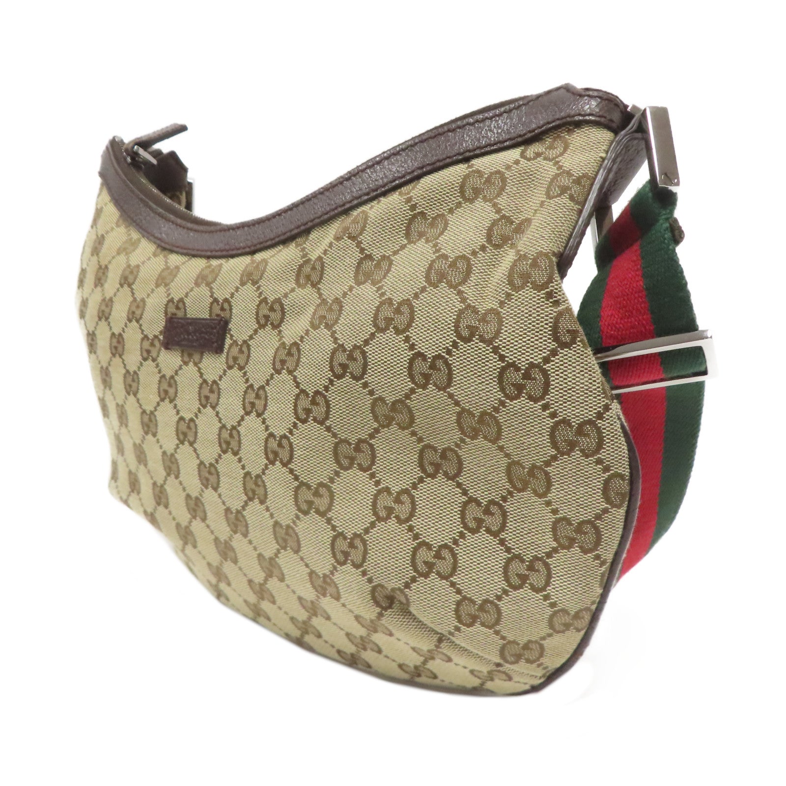 GUCCI 帆布Shoulder Bag銀扣肩背袋啡色