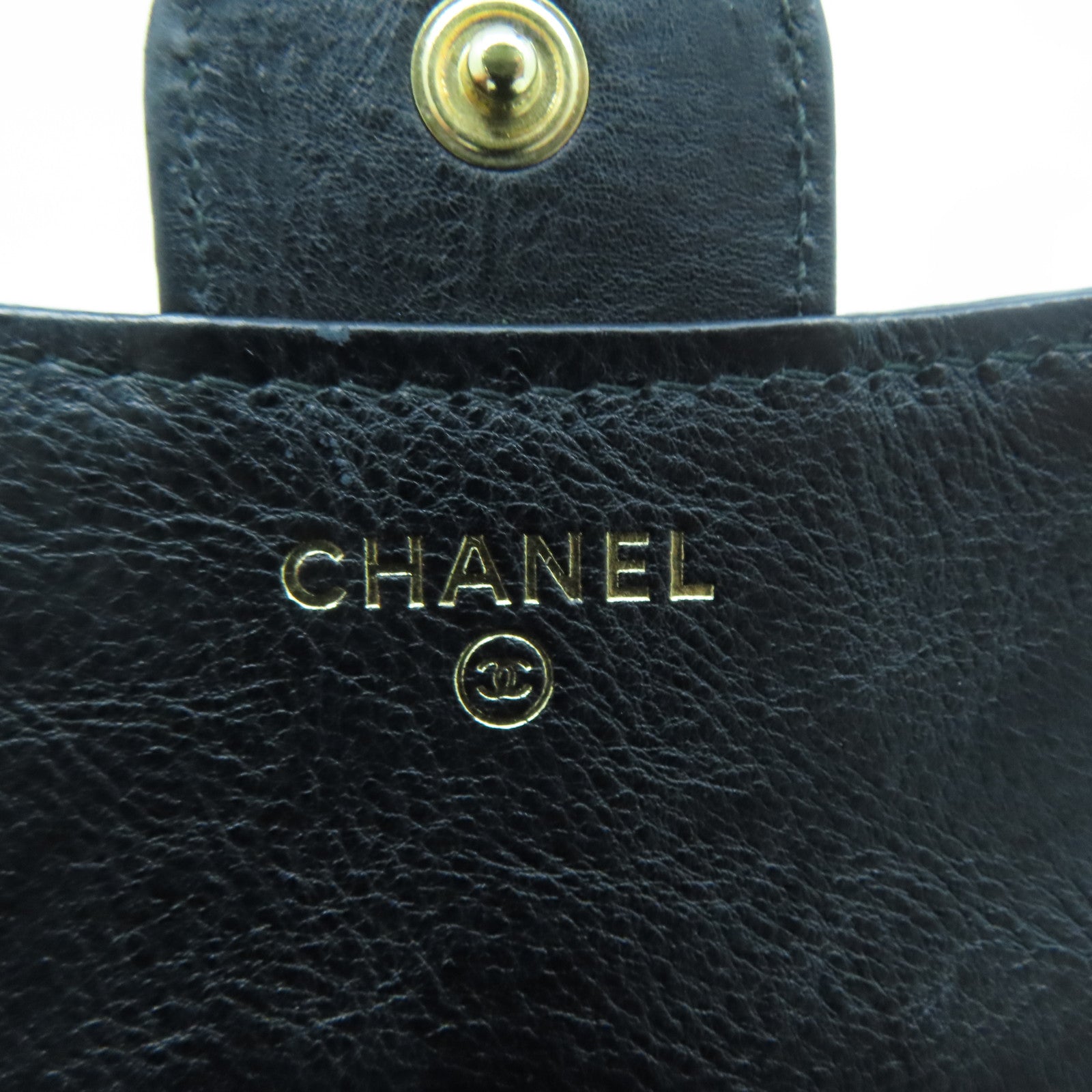 CHANEL 牛皮皮革Wallet金扣錢包黑色