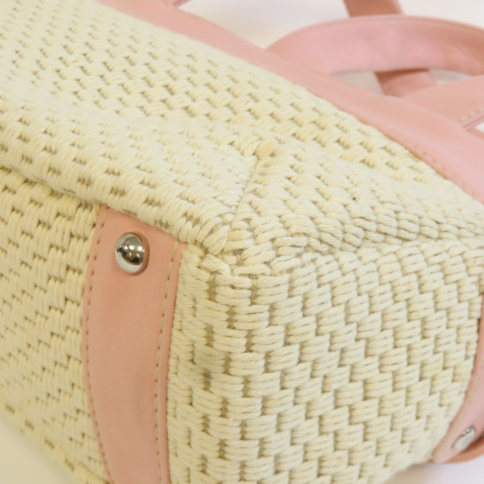CHANEL 帆布Shoulder Bag銀扣肩背袋粉紅色/白色