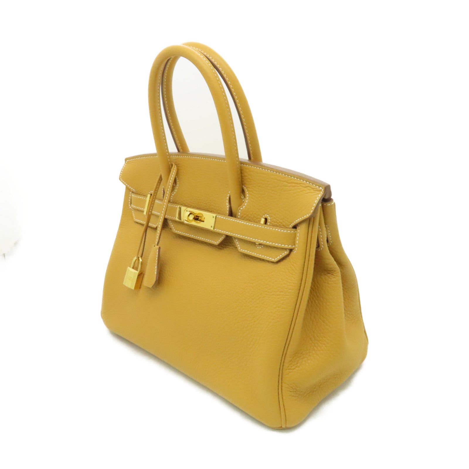 HERMES Clemence皮革Birkin 30金扣手挽袋Mustard棕色
