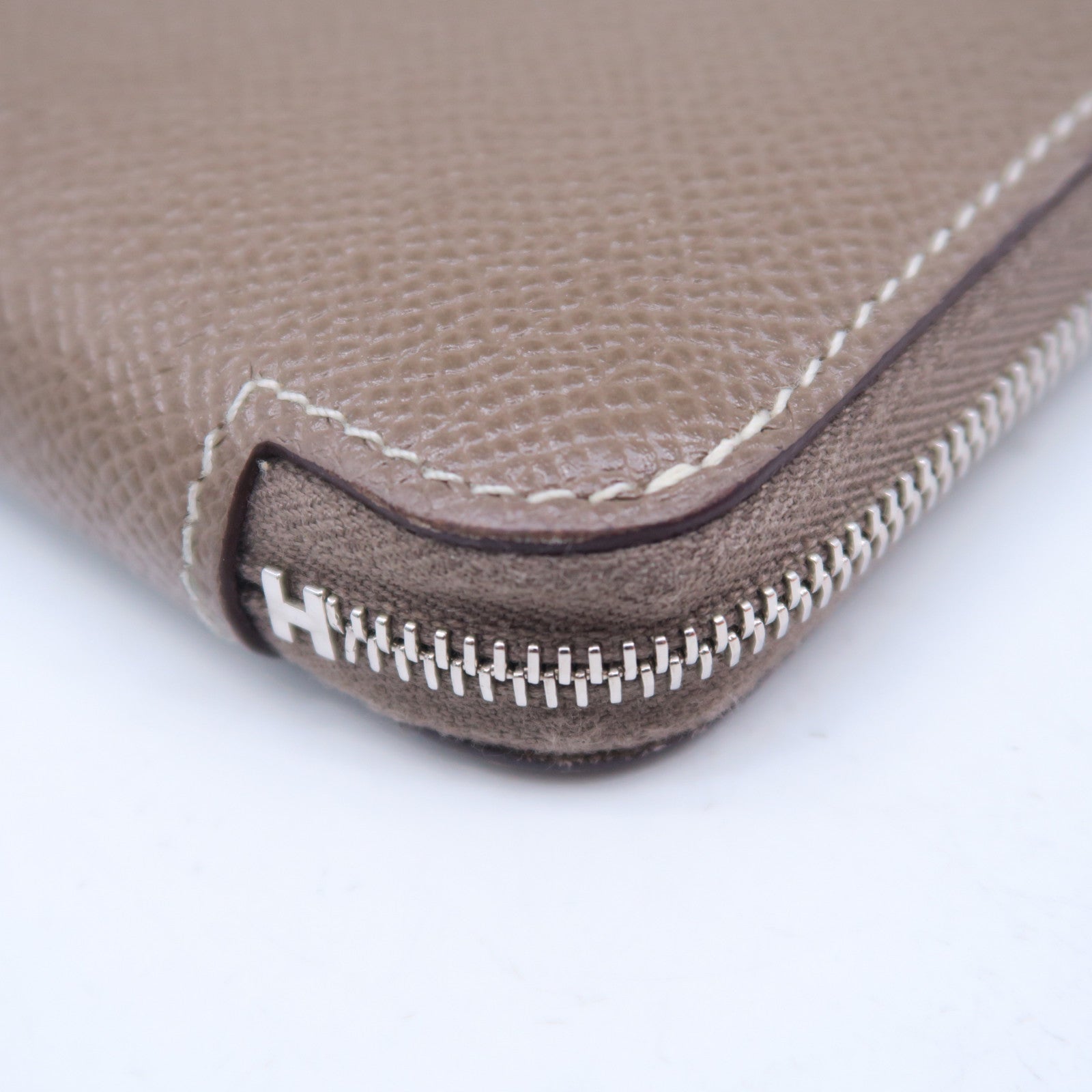HERMES Epsom皮革Silk In Copmact銀扣錢包大象灰色