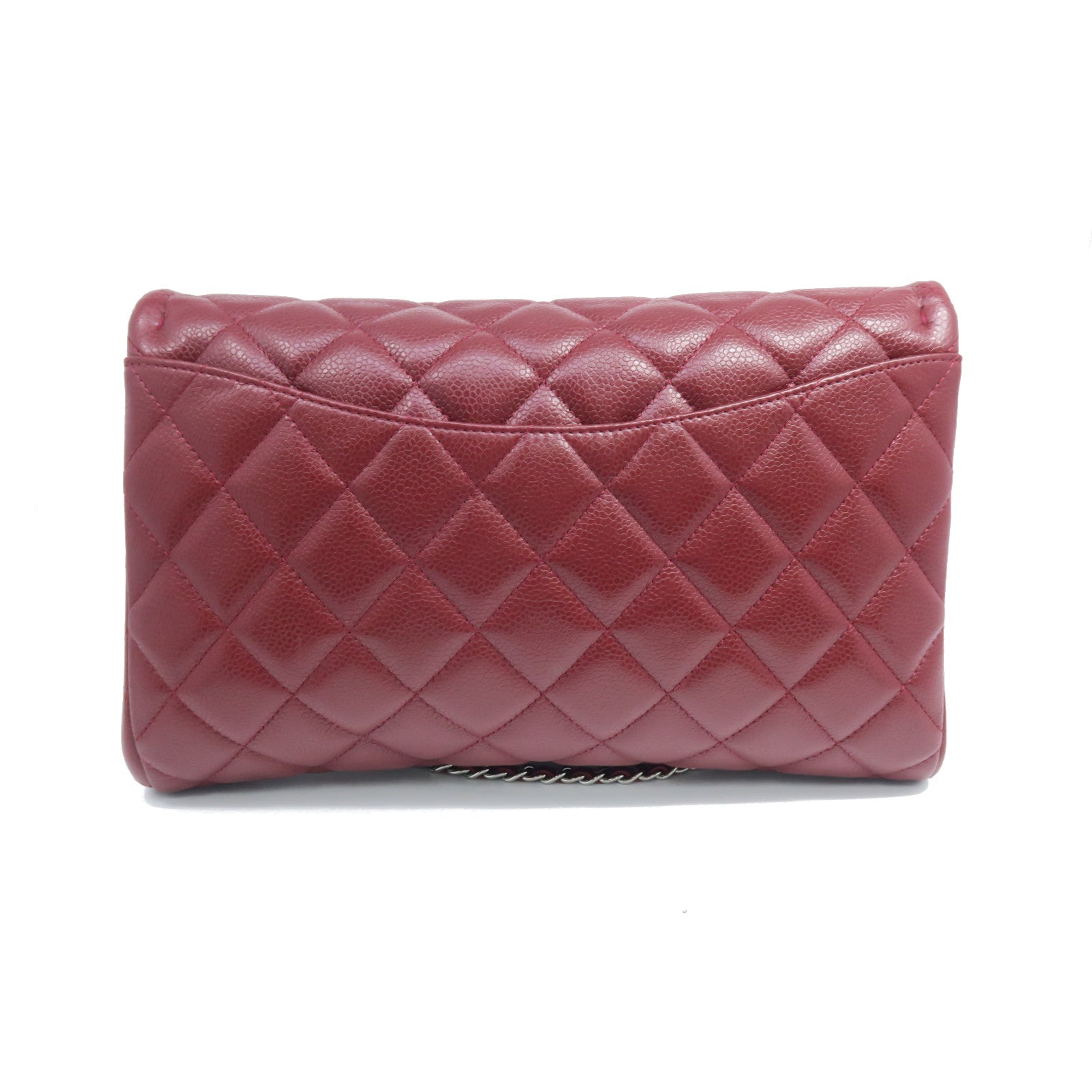 CHANEL 菱格Caviar皮革Clutch With Chain银扣链带肩背袋红色