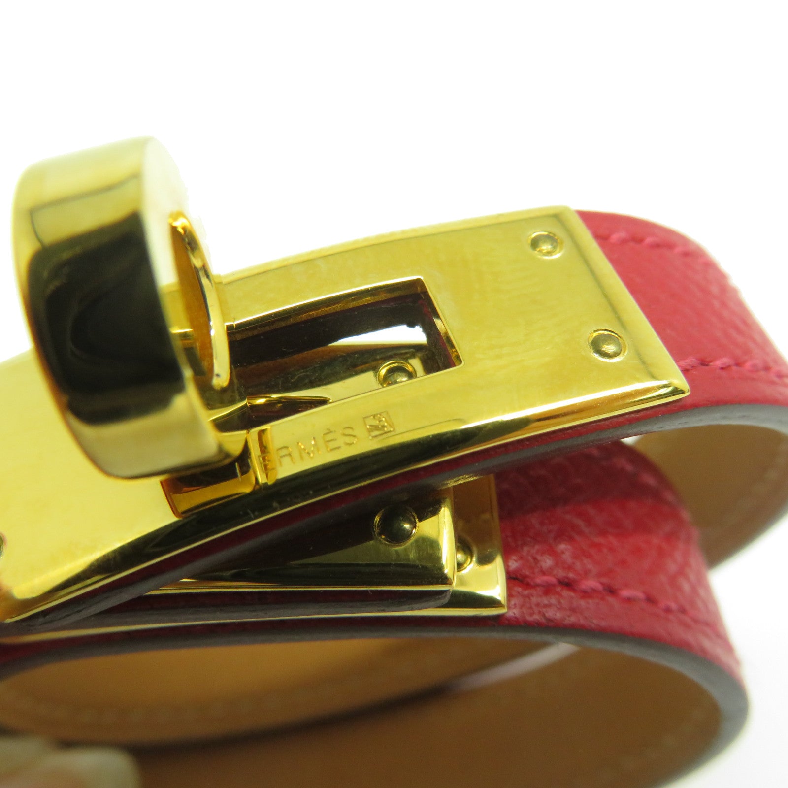 HERMES Epsom皮革Kelly Double Tour金扣手鐲紅色