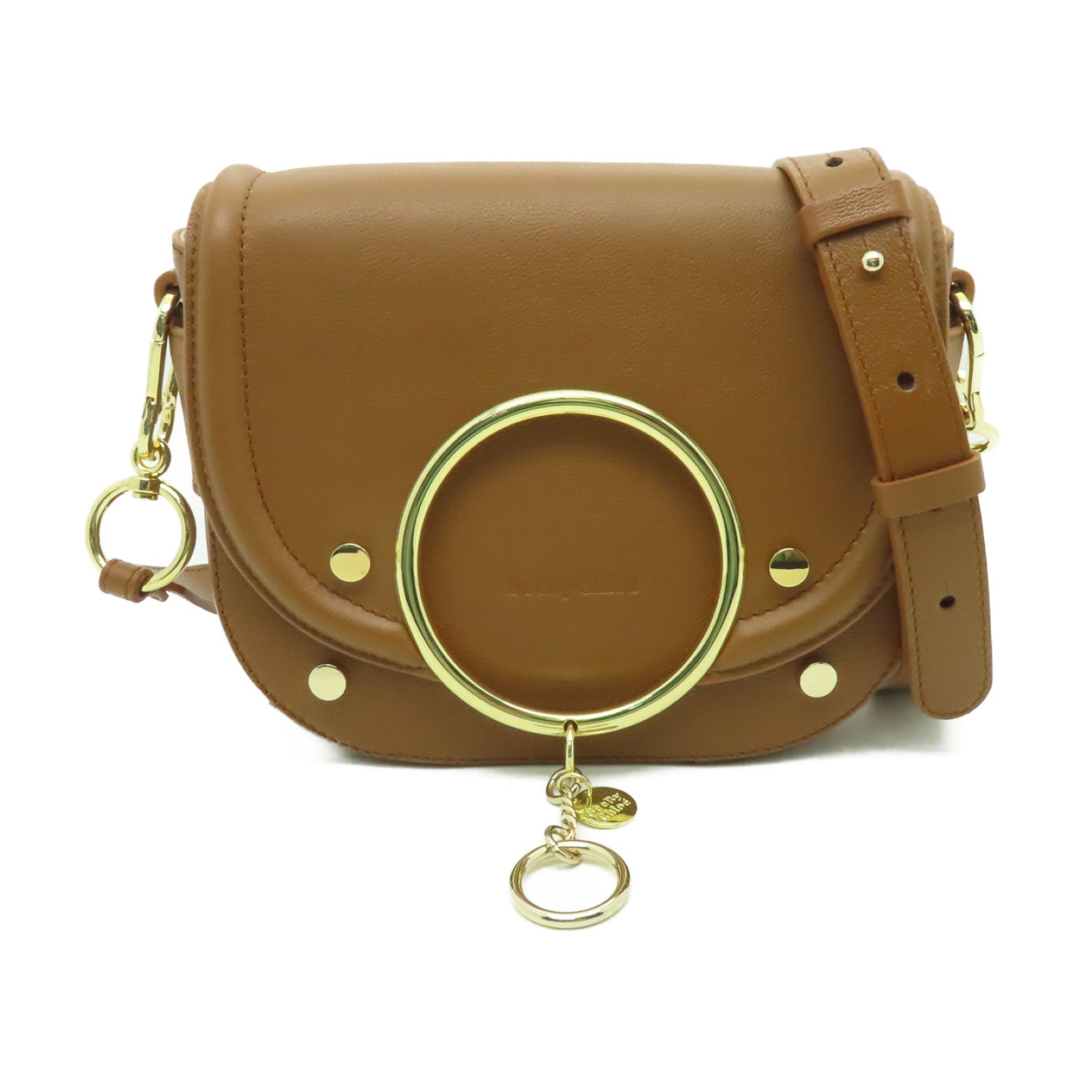 SEE BY CHLOE 牛皮皮革Shoulder Bag金扣肩背袋棕色