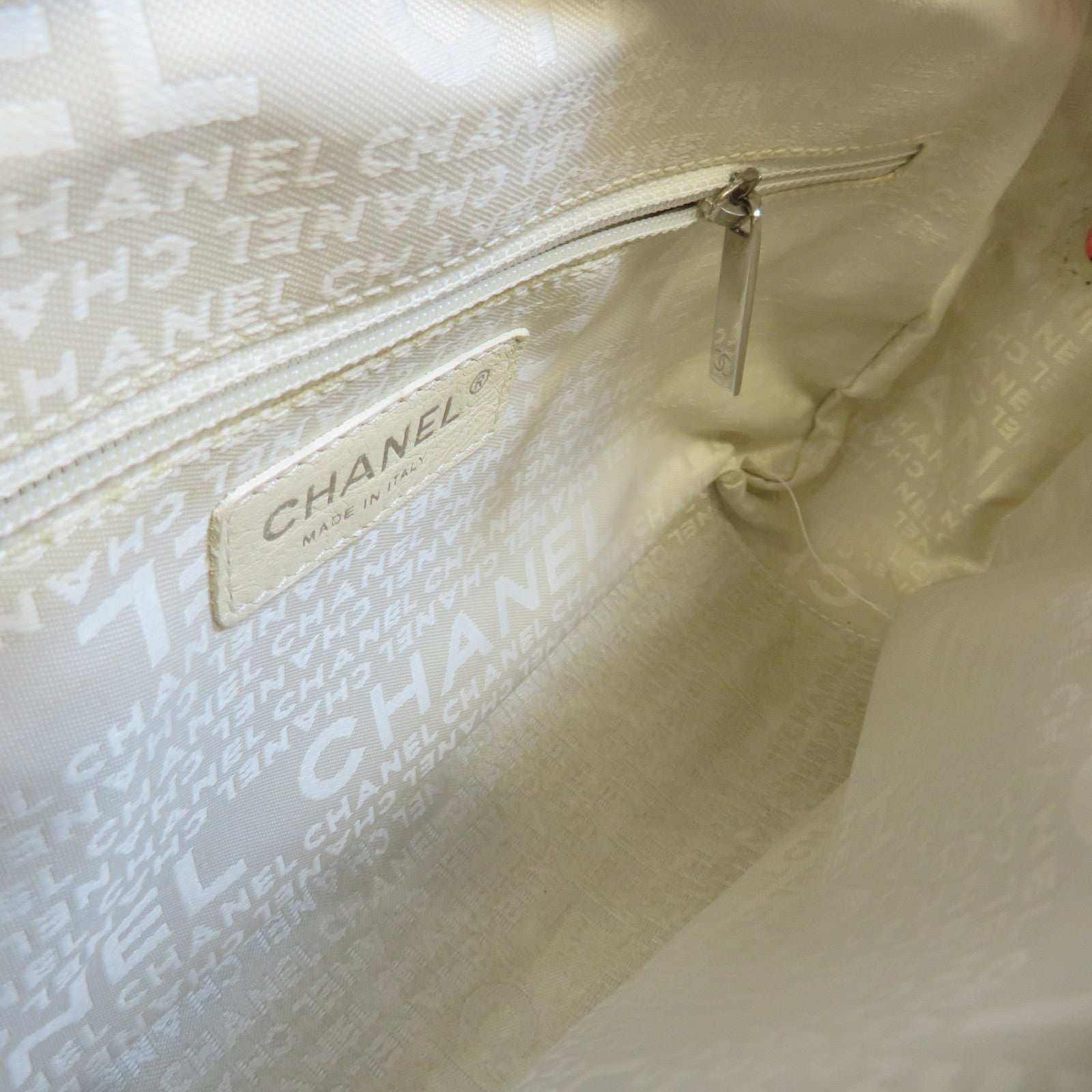 CHANEL 帆布Shoulder Bag銀扣肩背袋粉紅色/白色