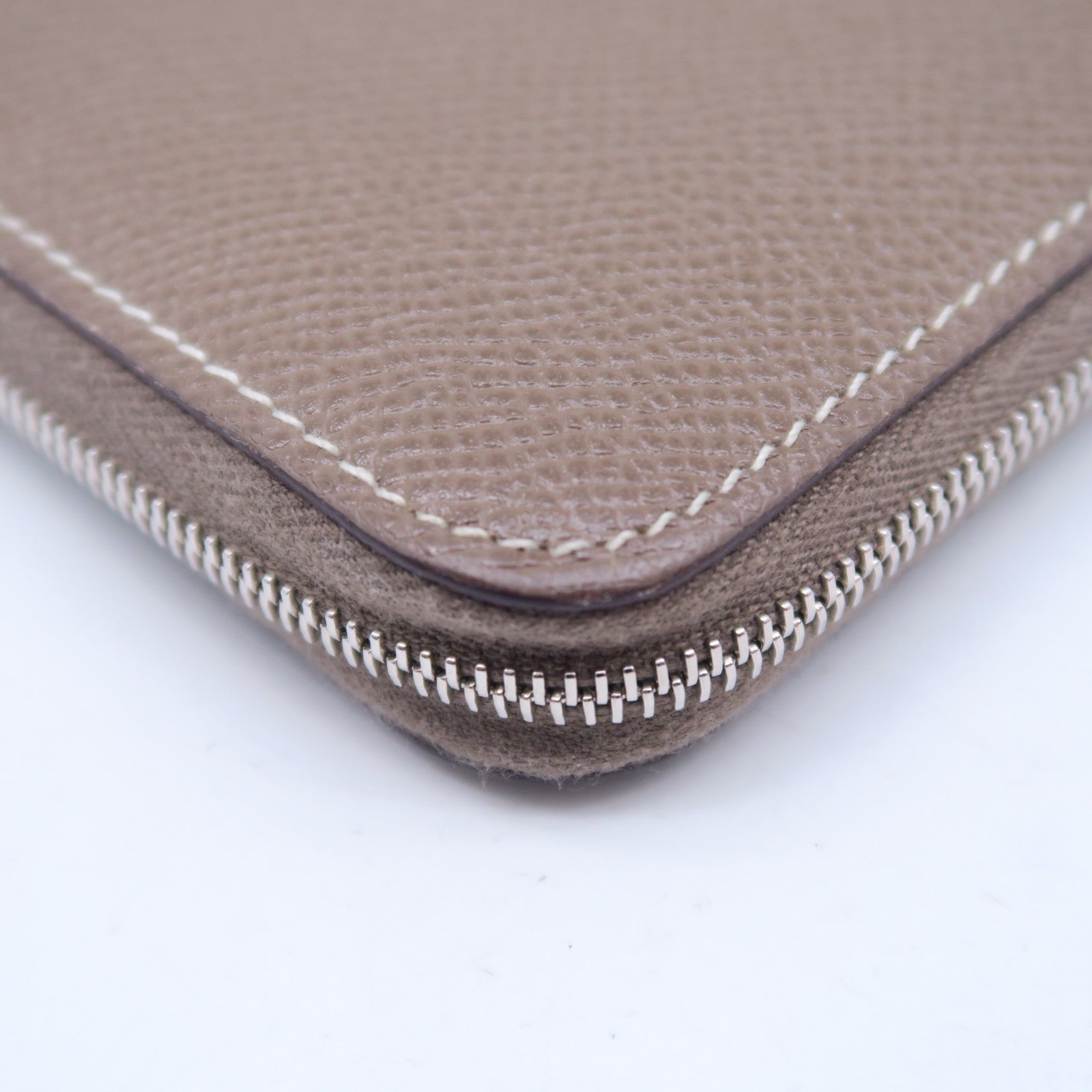 HERMES Epsom皮革Silk In Copmact銀扣錢包大象灰色