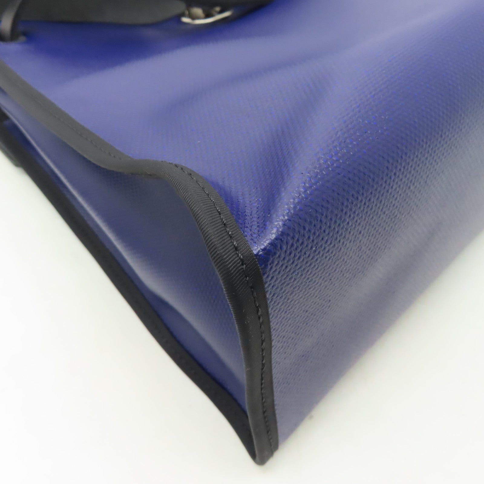 HERMES 塗層帆布HerBag PM銀扣手挽肩背兩用袋藍色/黑色
