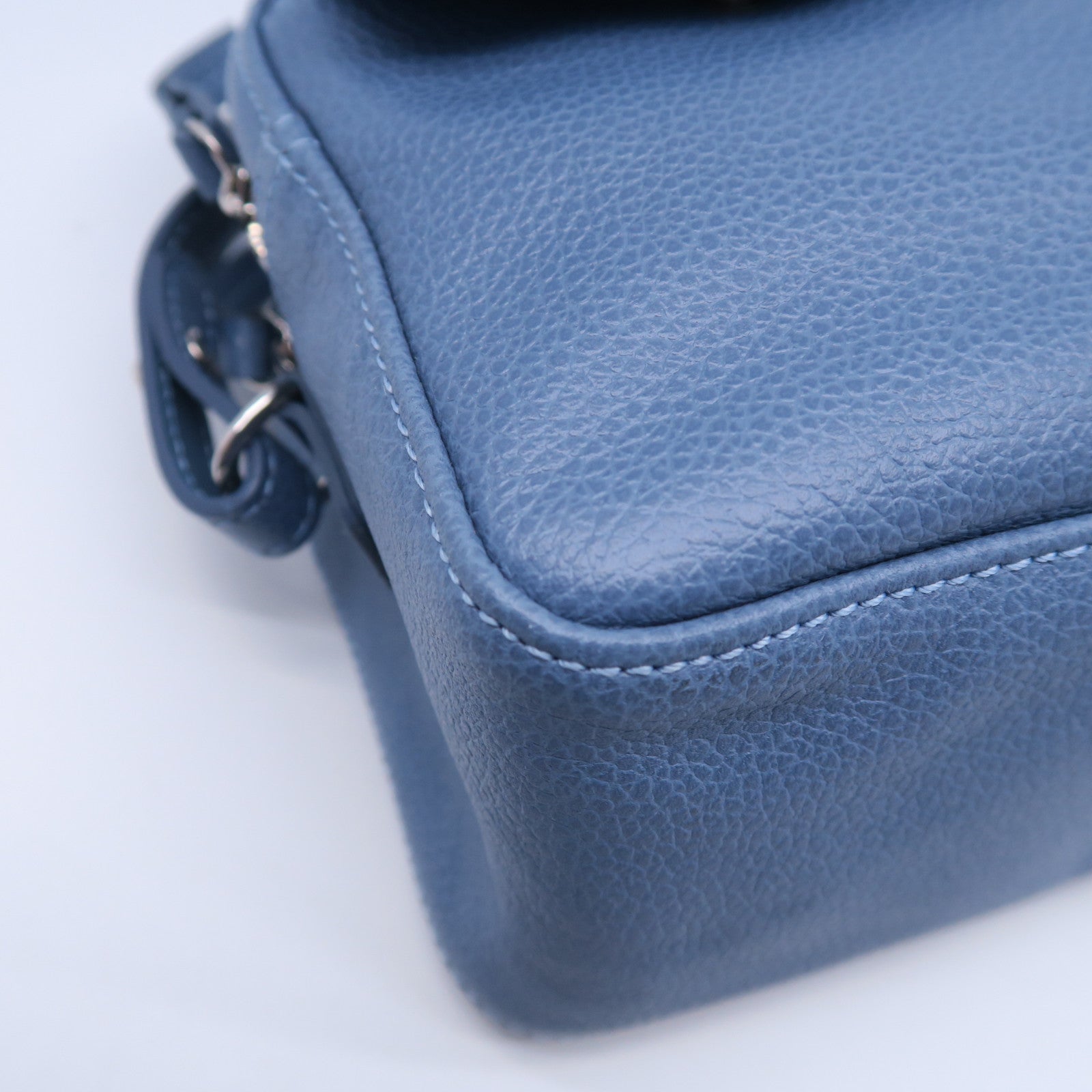 Longchamp 牛皮皮革Shoulder Bag銀扣肩背袋藍色