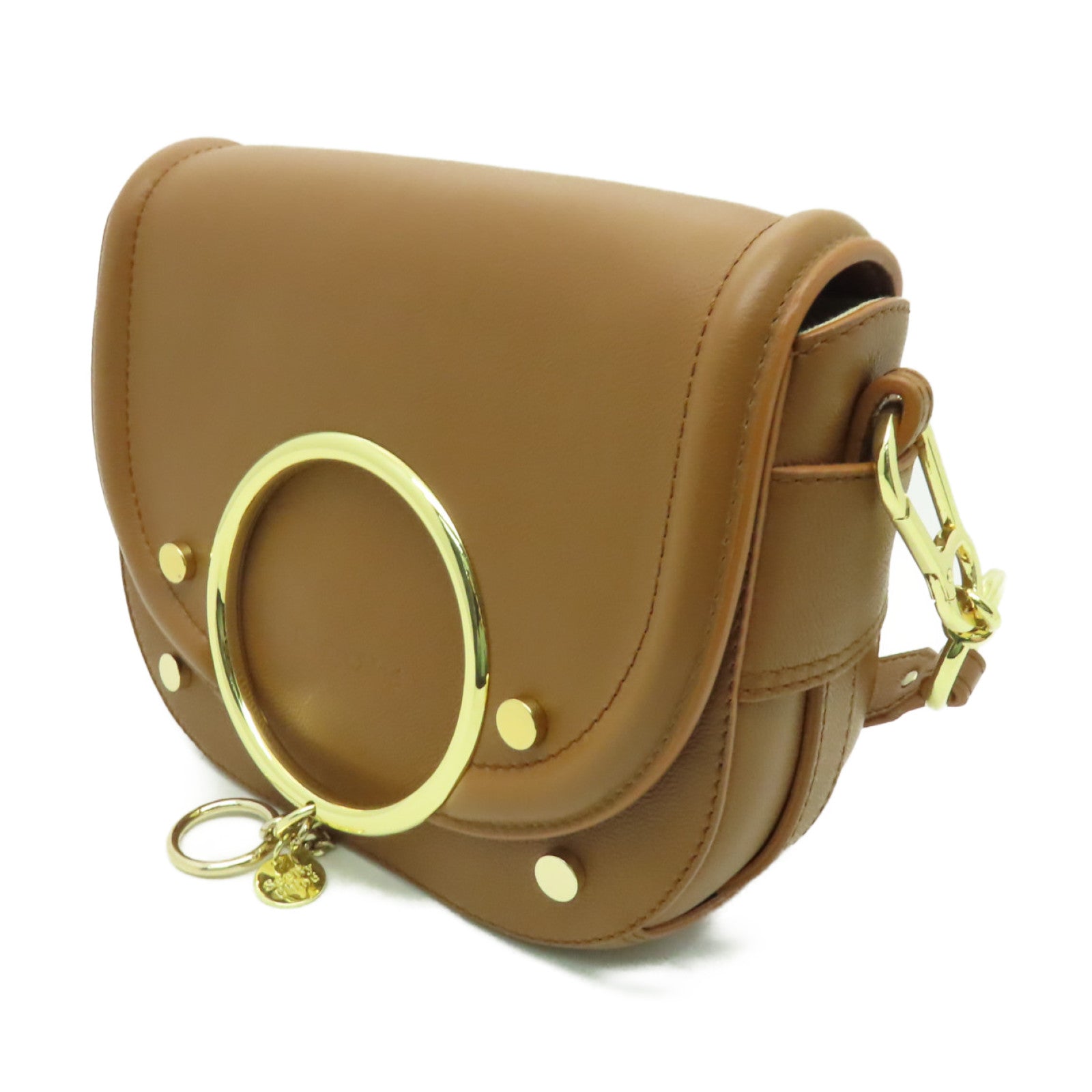 SEE BY CHLOE 牛皮皮革Shoulder Bag金扣肩背袋棕色