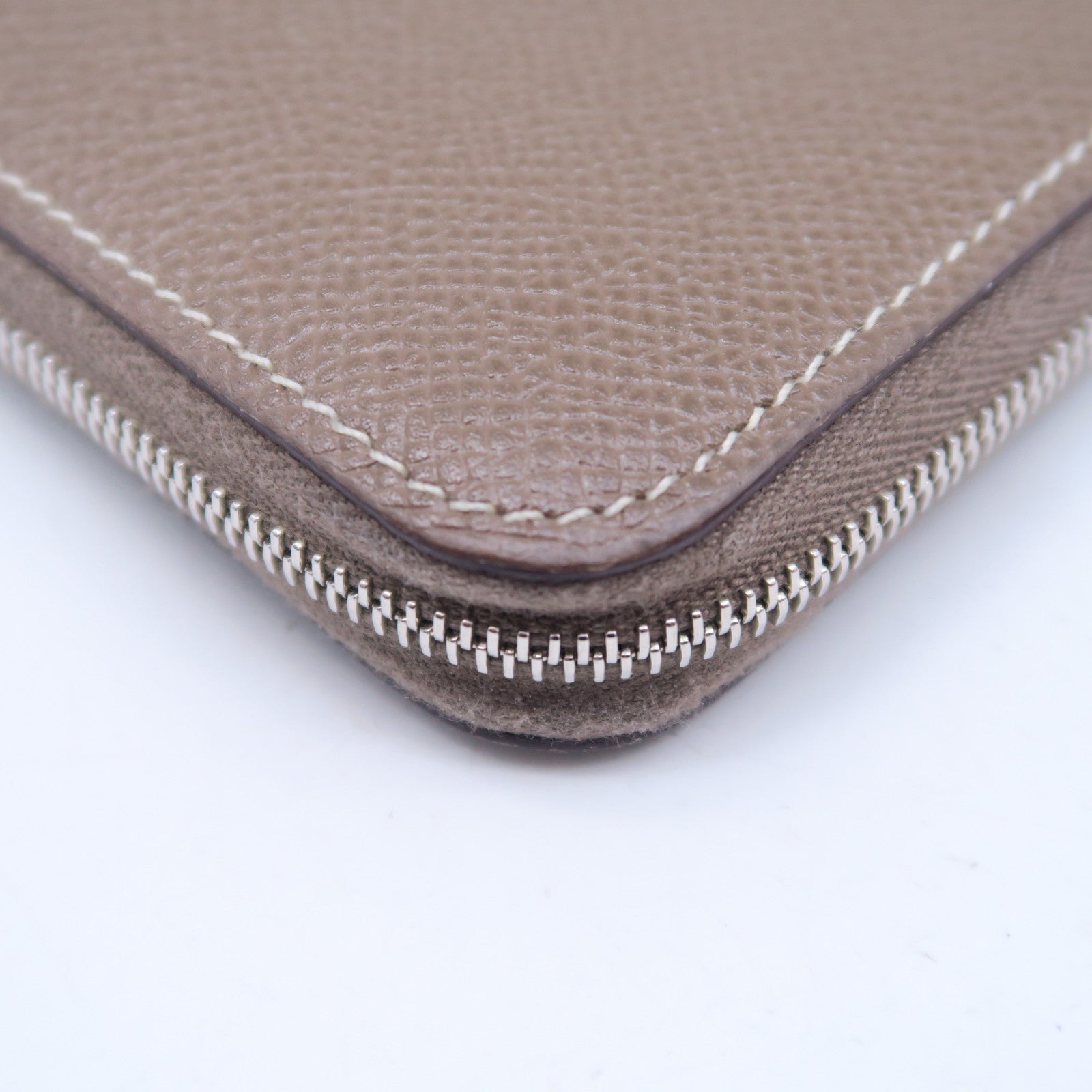 HERMES Epsom皮革Silk In Copmact銀扣錢包大象灰色