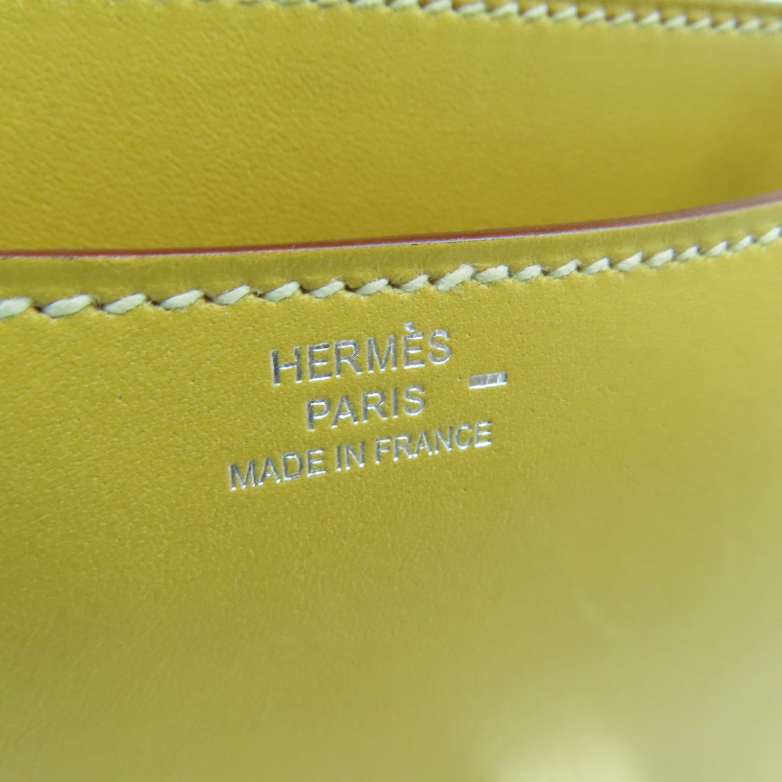 HERMES Tadelakt Leather / Lizard Leather Mini Constance Silver Buckle Shoulder Bag Straw Yellow