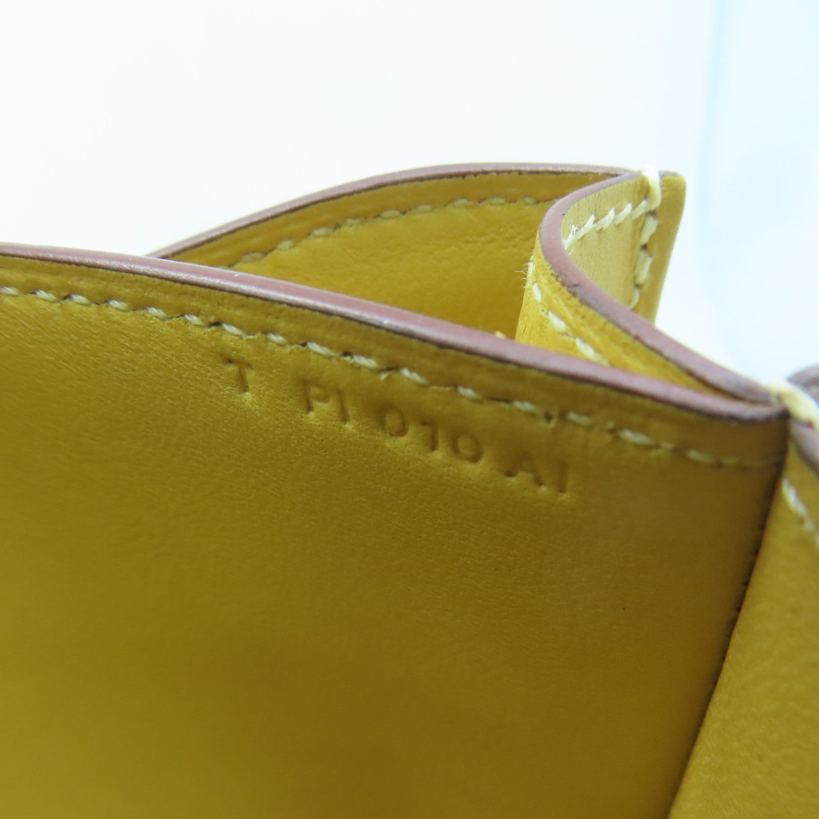 HERMES Tadelakt Leather / Lizard Leather Mini Constance Silver Buckle Shoulder Bag Straw Yellow