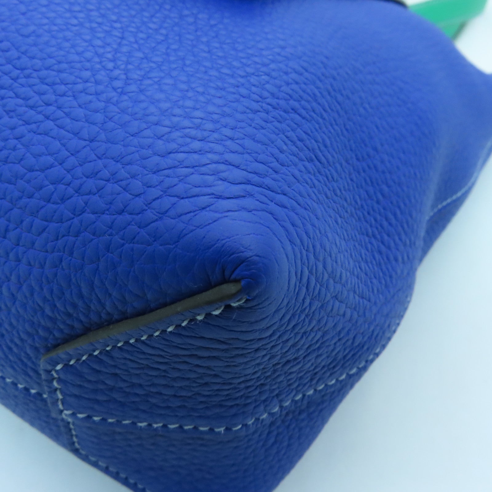 HERMES Clemence Leather Cabasellier 31 Shoulder Bag Royal Blue / Green
