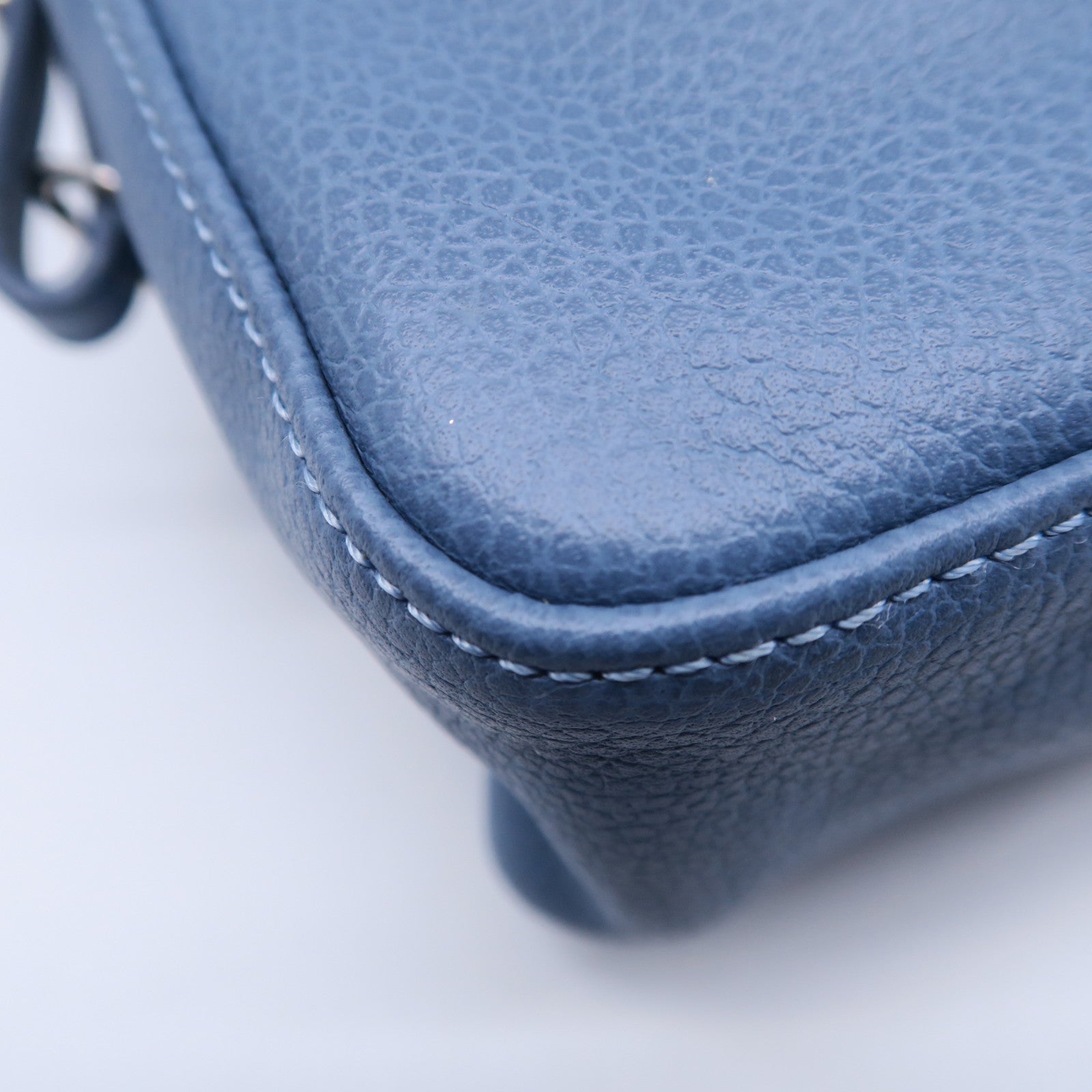 Longchamp 牛皮皮革Shoulder Bag銀扣肩背袋藍色