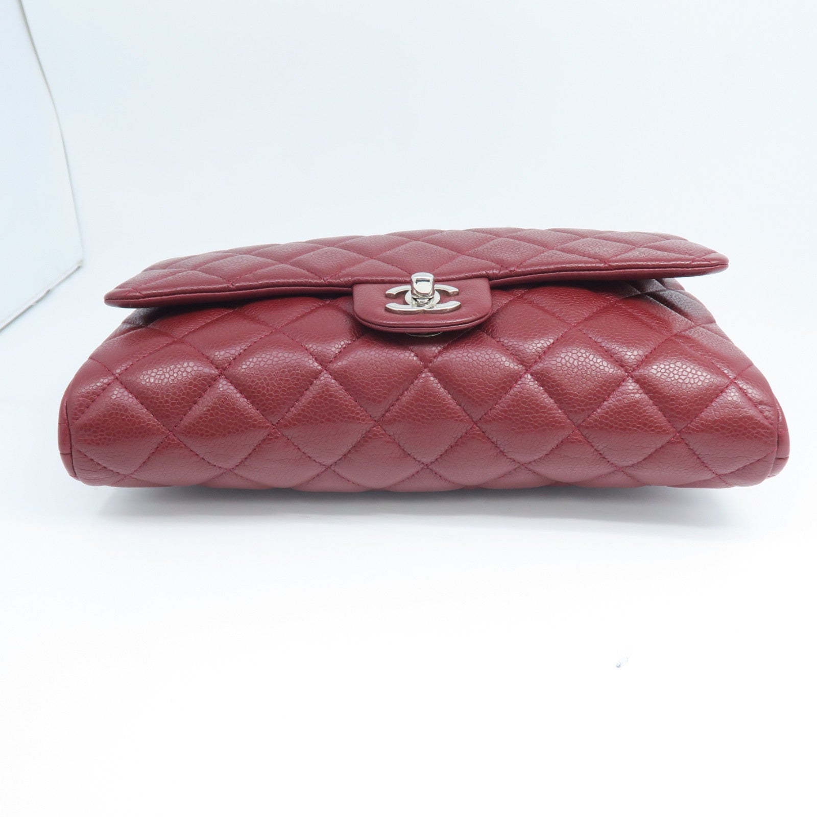 CHANEL 菱格Caviar皮革Clutch With Chain银扣链带肩背袋红色