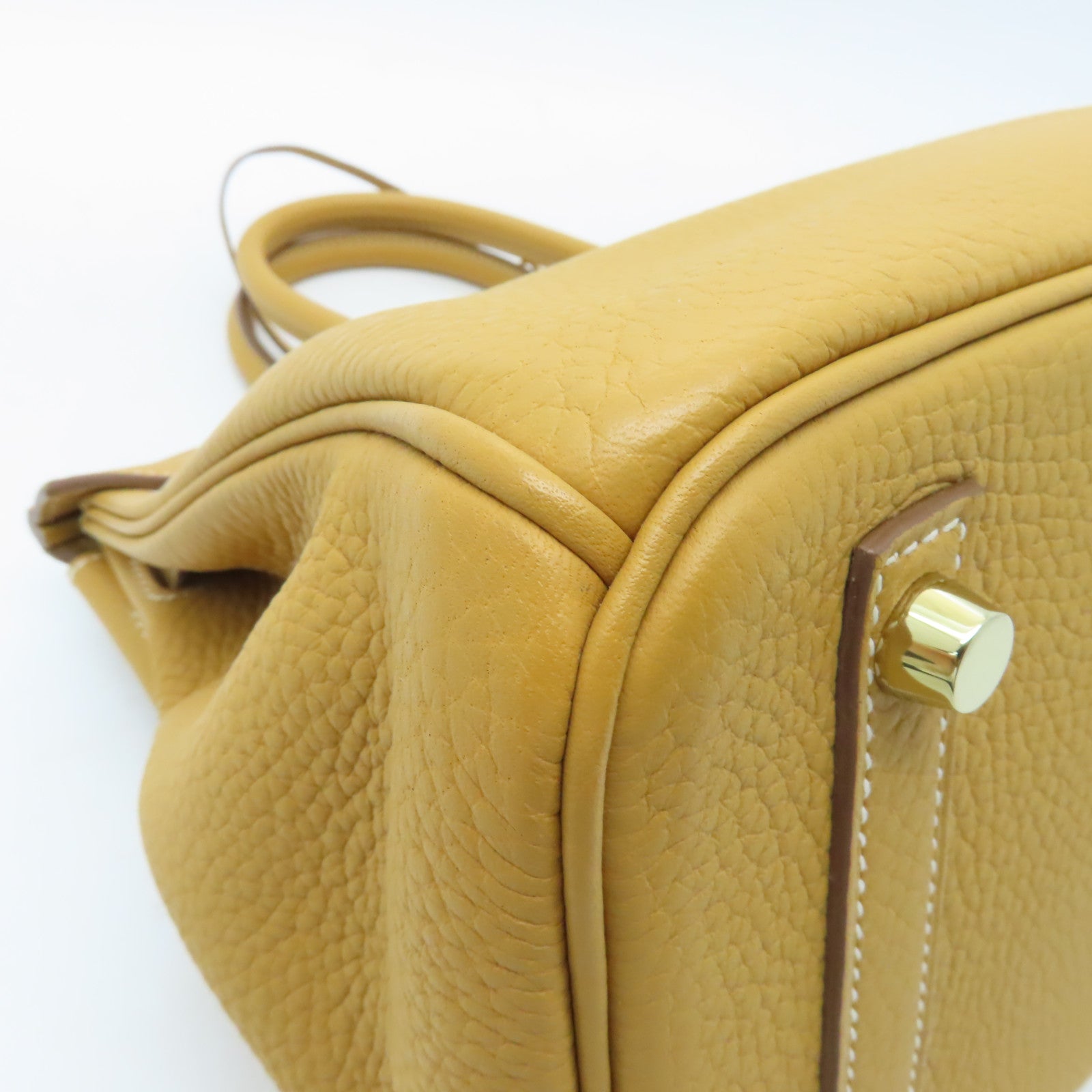 HERMES Clemence皮革Birkin 30金扣手挽袋Mustard棕色