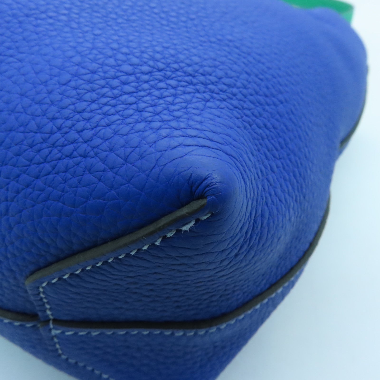 HERMES Clemence Leather Cabasellier 31 Shoulder Bag Royal Blue / Green