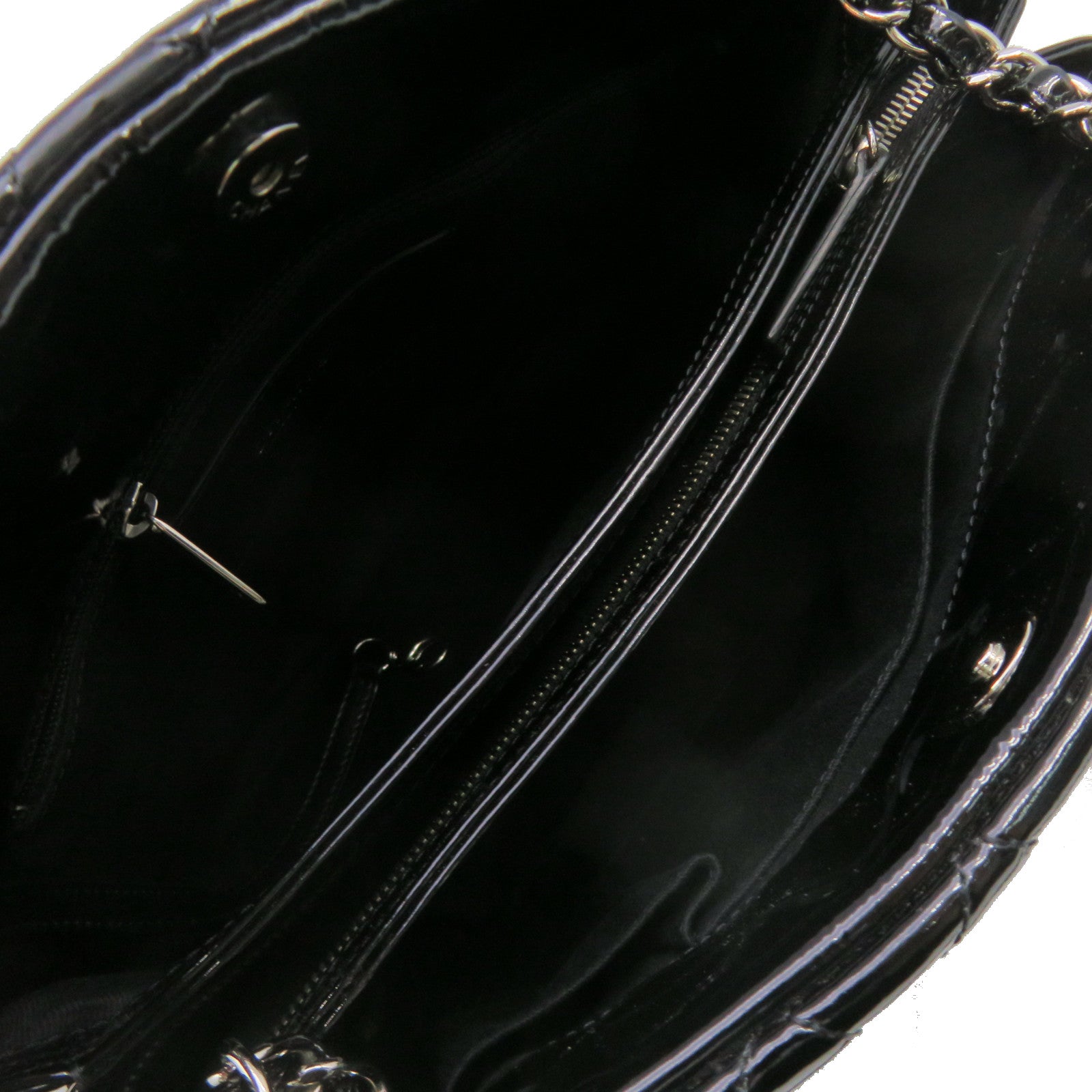 CHANEL 菱格漆皮皮革Chain Shoulder Bag银扣链带肩背袋黑色