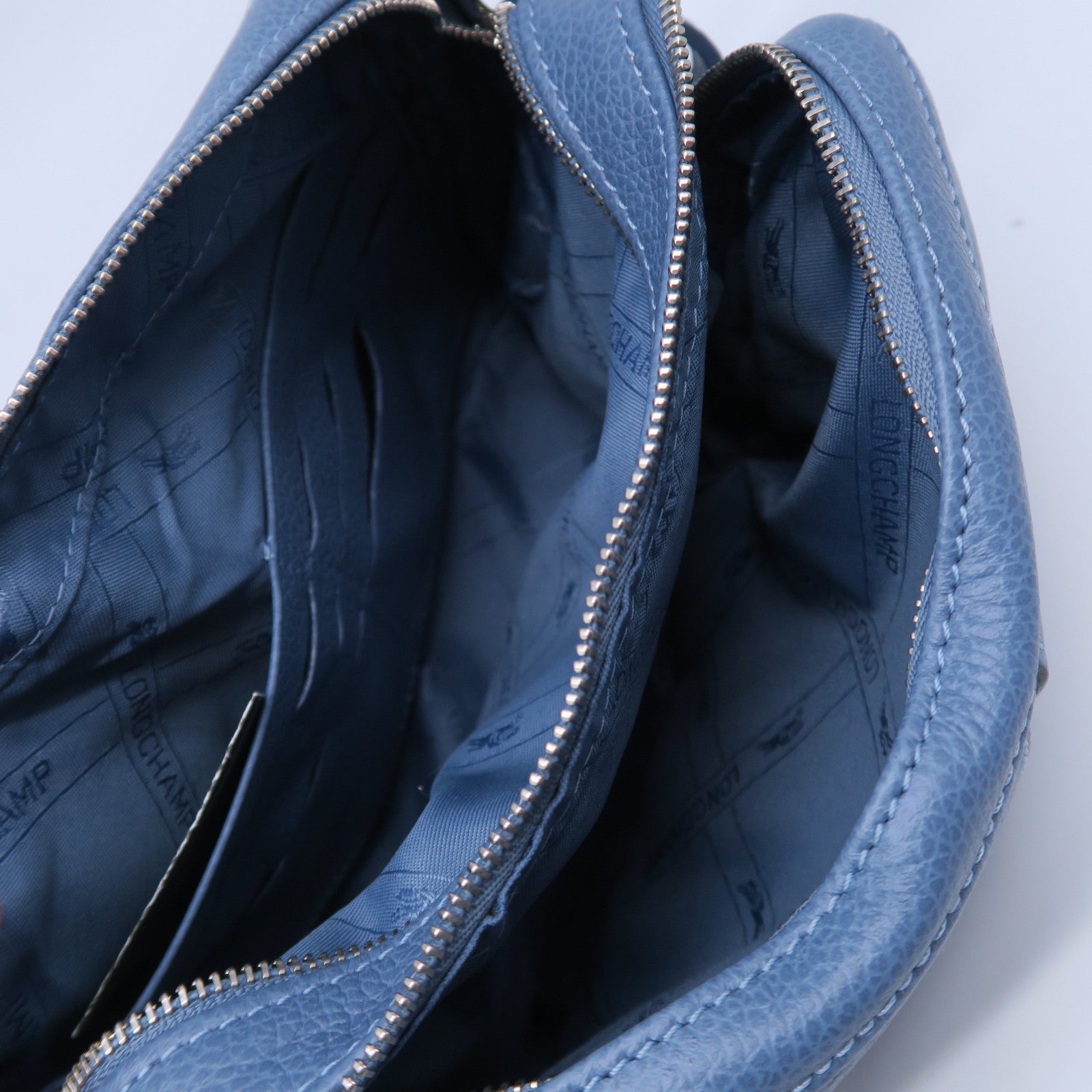 Longchamp 牛皮皮革Shoulder Bag銀扣肩背袋藍色